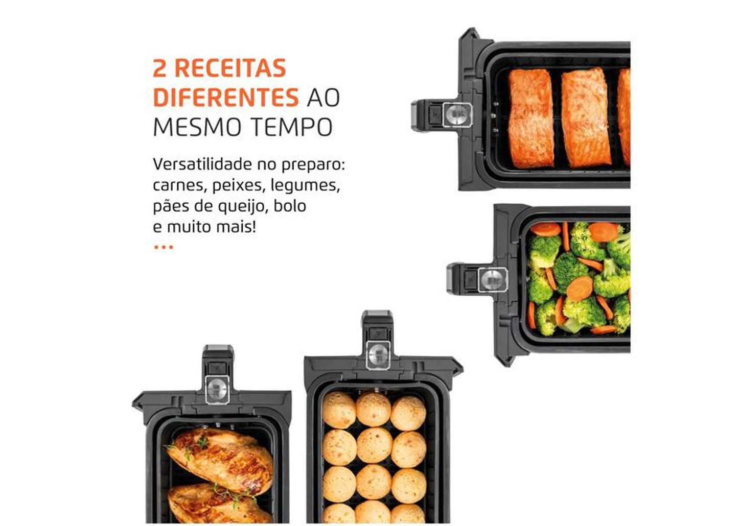 Fritadeira Elétrica sem Óleo/Air Fryer Mondial - Dual Duplo Cesto Preta 8L com Timer AFD-01-BI
