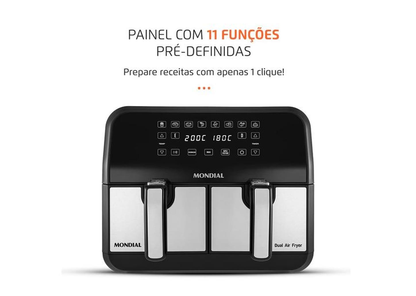 Fritadeira Elétrica sem Óleo/Air Fryer Mondial - Dual Duplo Cesto Preta 8L com Timer AFD-01-BI