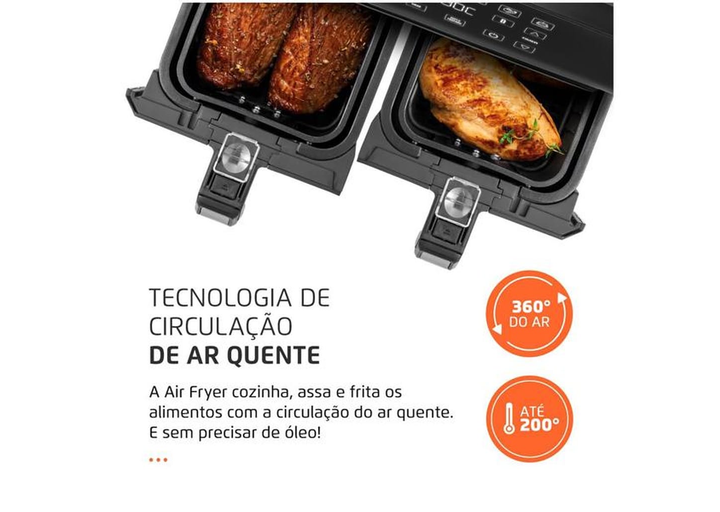 Fritadeira Elétrica sem Óleo/Air Fryer Mondial - Dual Duplo Cesto Preta 8L com Timer AFD-01-BI