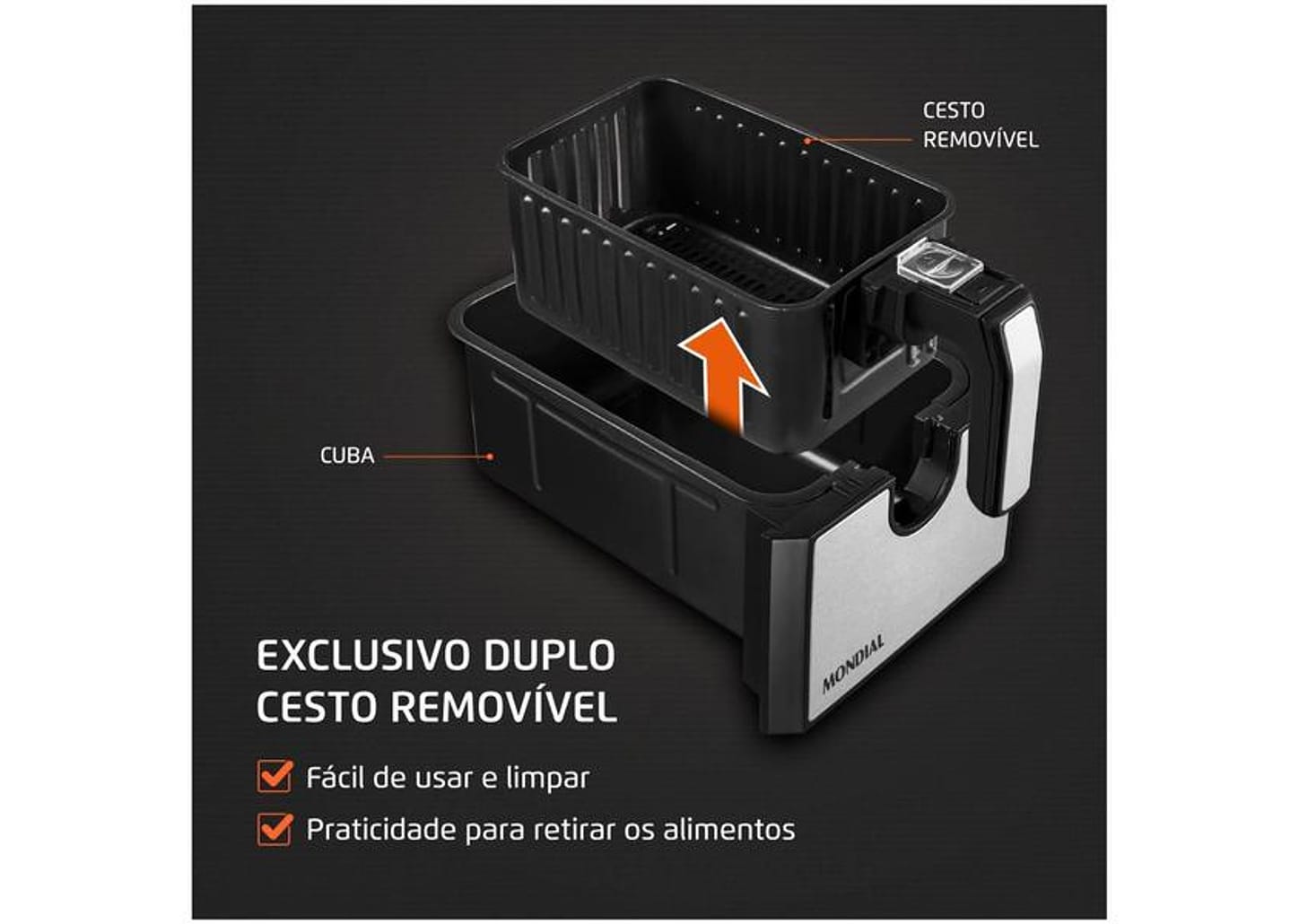 Fritadeira Elétrica sem Óleo/Air Fryer Mondial - Dual Duplo Cesto Preta 8L com Timer AFD-01-BI