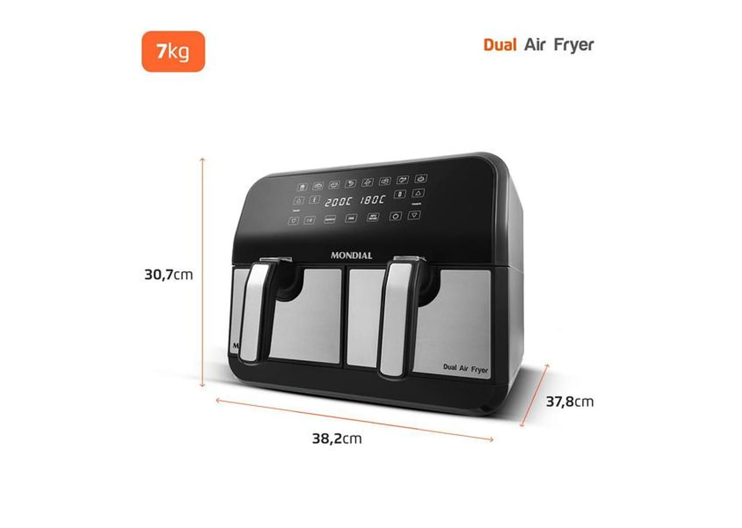 Fritadeira Elétrica sem Óleo/Air Fryer Mondial - Dual Duplo Cesto Preta 8L com Timer AFD-01-BI