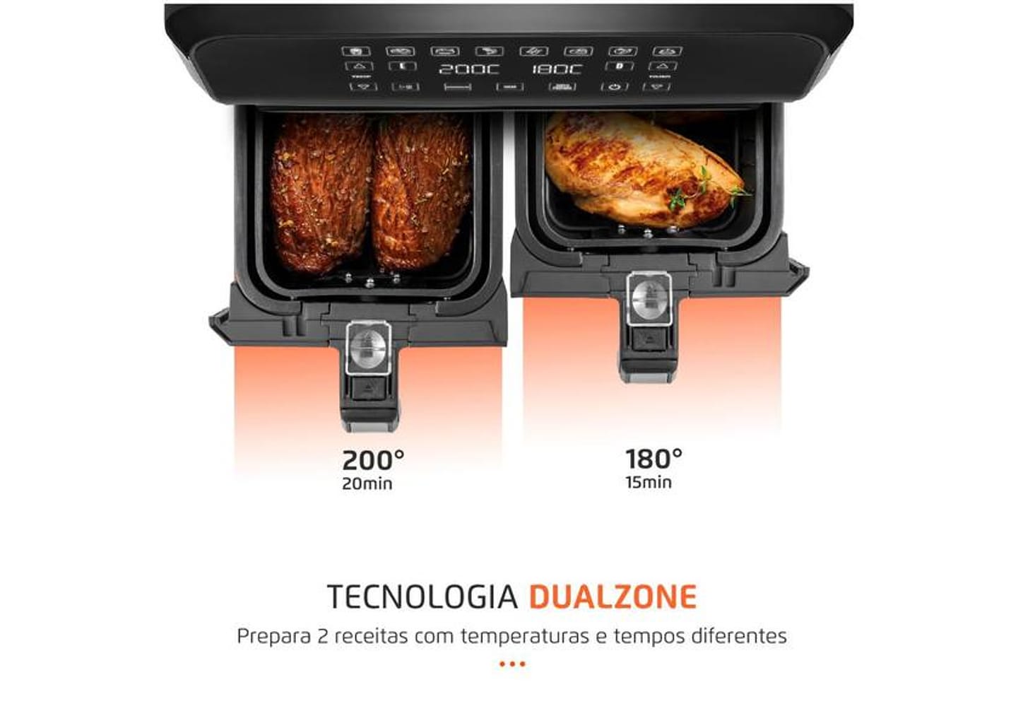 Fritadeira Elétrica sem Óleo/Air Fryer Mondial - Dual Duplo Cesto Preta 8L com Timer AFD-01-BI