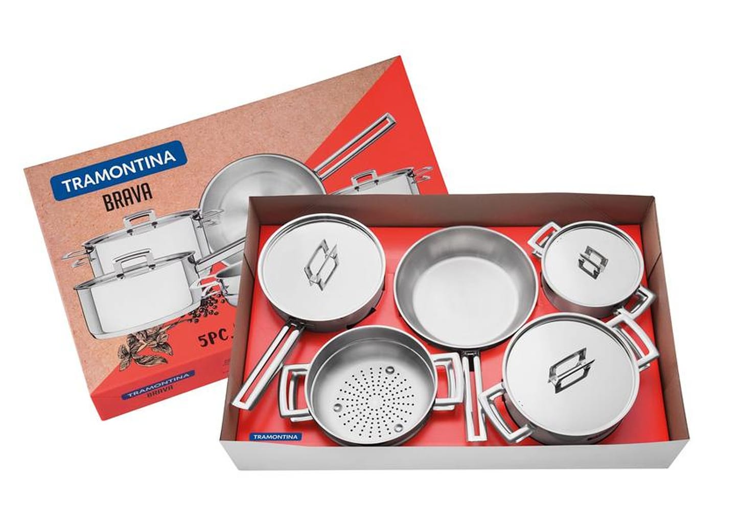 Jogo de Panelas Tramontina Brava 65400/010 Inox - Fundo Triplo 5 Peças