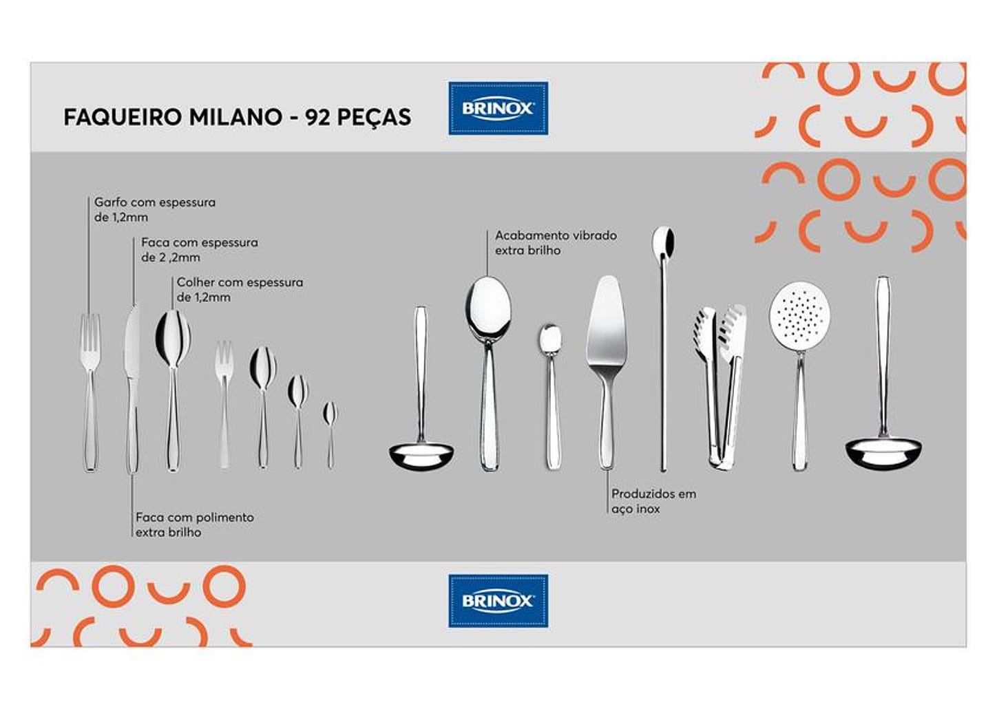 Faqueiro Brinox Inox 92 Peças Milano 5123/430