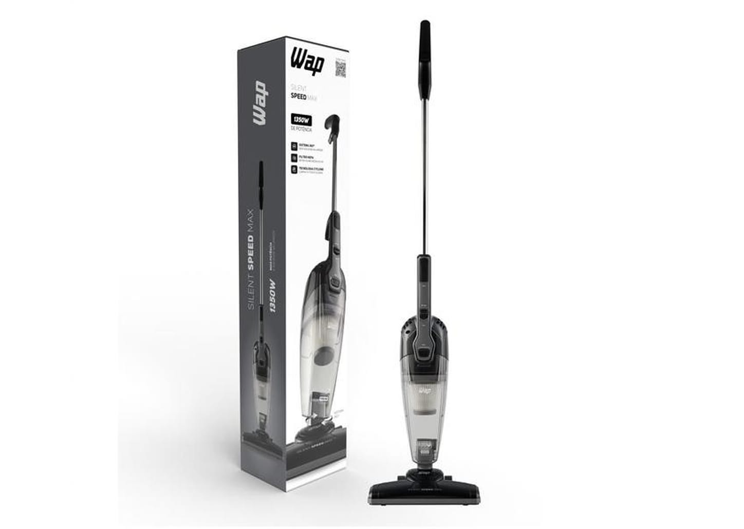 Aspirador de Pó Vertical Wap Filtro HEPA 1350W - Silent Speed Max Cinza e Preto