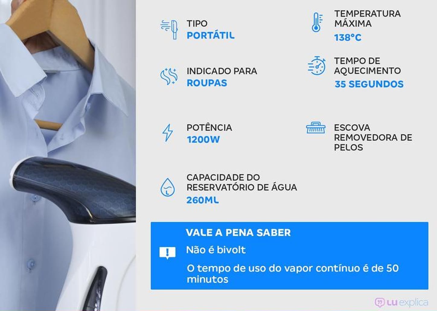 Vaporizador/Higienizador de Roupas Electrolux - EPS10 Portátil 260ml 1200W com Acessórios