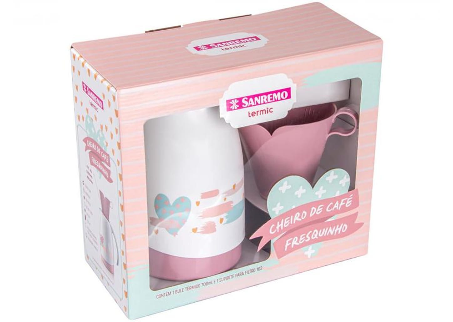 Bule de Café Termic Branco e Rosa 700ml - Sanremo