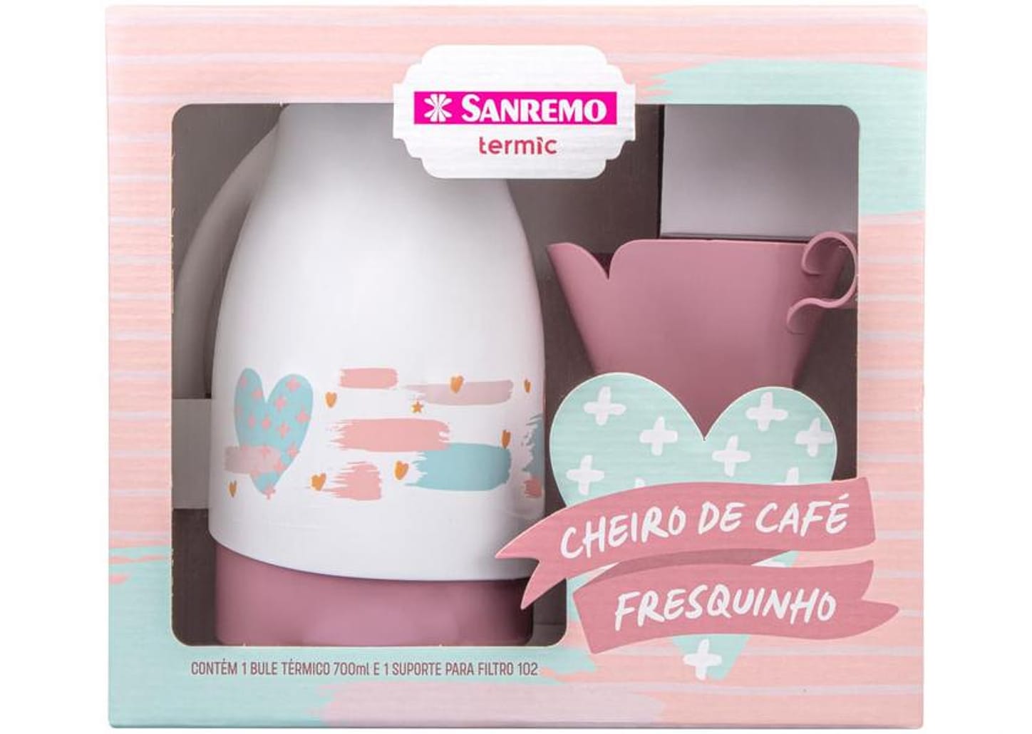 Bule de Café Termic Branco e Rosa 700ml - Sanremo