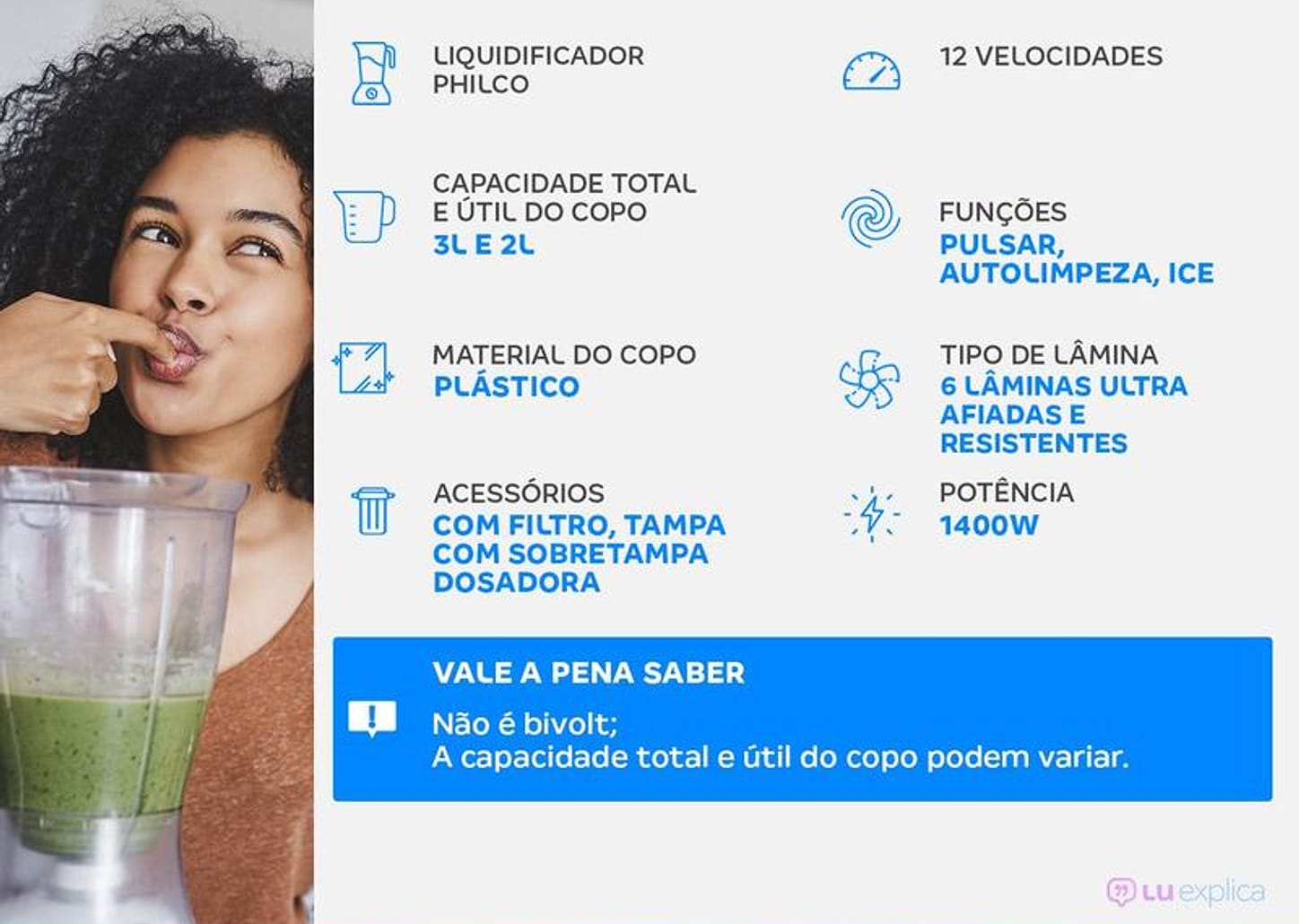 Liquidificador Philco PLQ2100PI com Filtro 12 Velocidades 1400W Preto