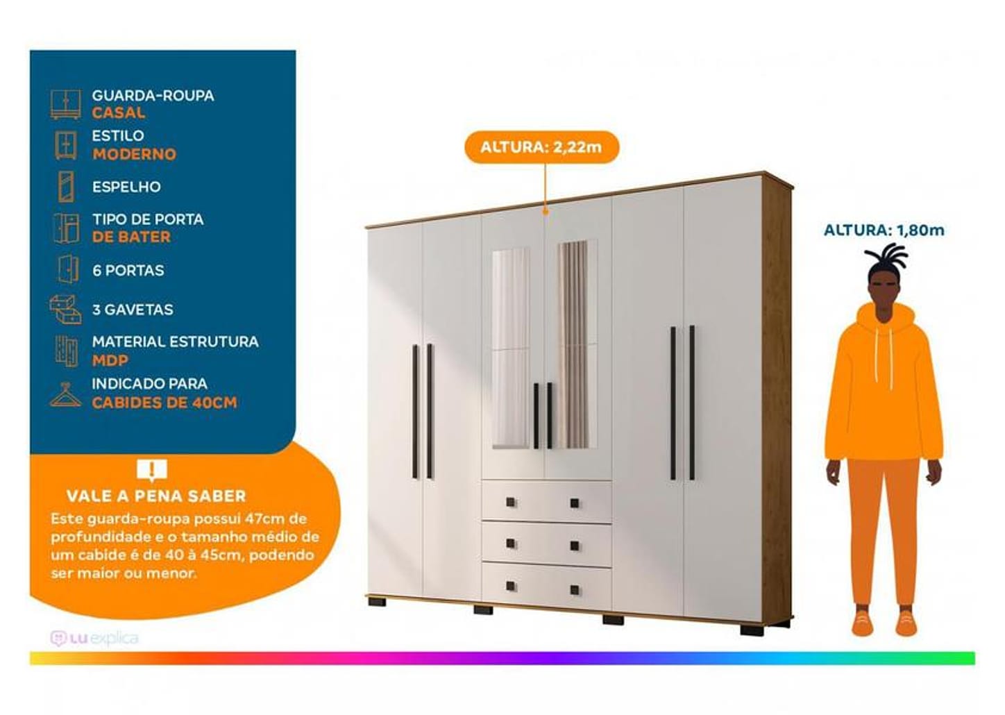 Guarda-roupa Casal com Espelho 6 Portas Araplac Malu