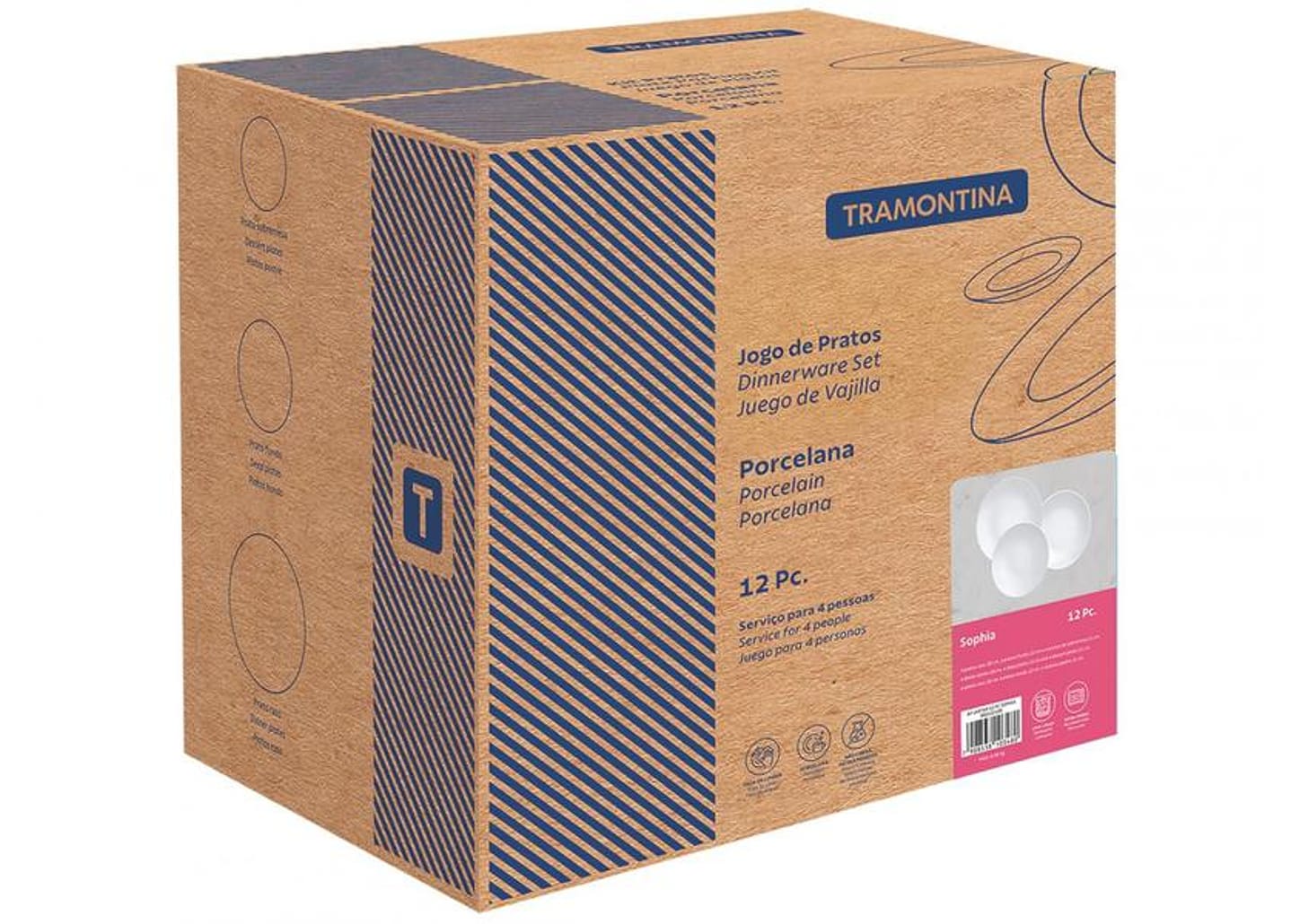 Jogo de Pratos Redondo de Porcelana Branco - Tramontina Sophia 12 Peças