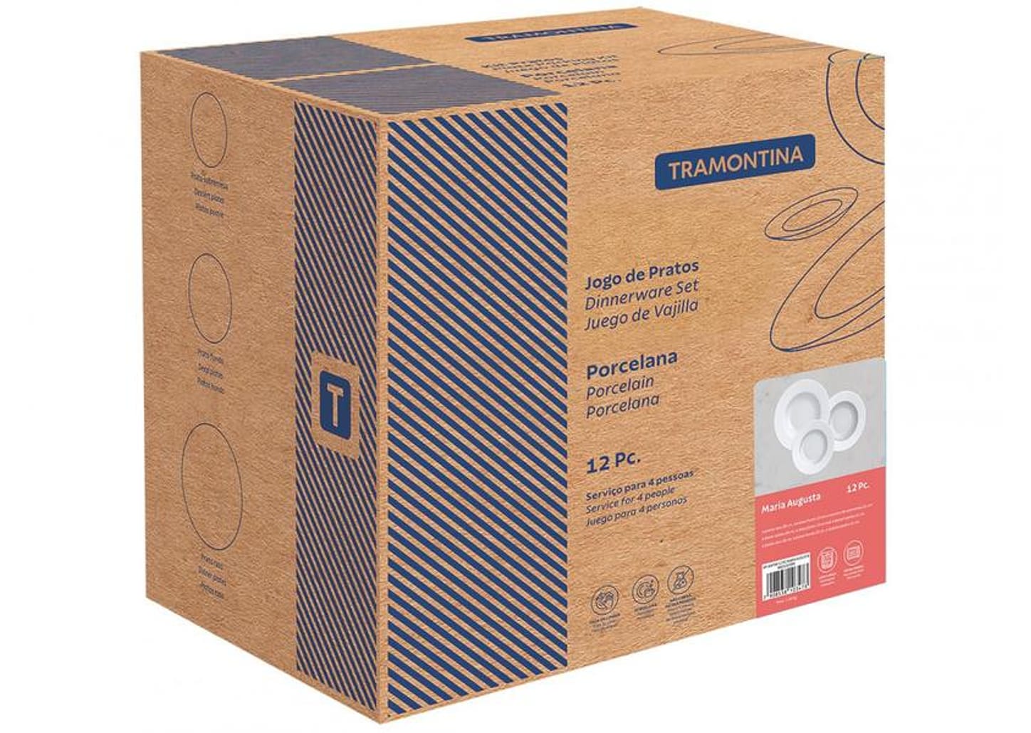 Jogo de Pratos Redondo de Porcelana Branco - Tramontina Maria Augusta 12 Peças