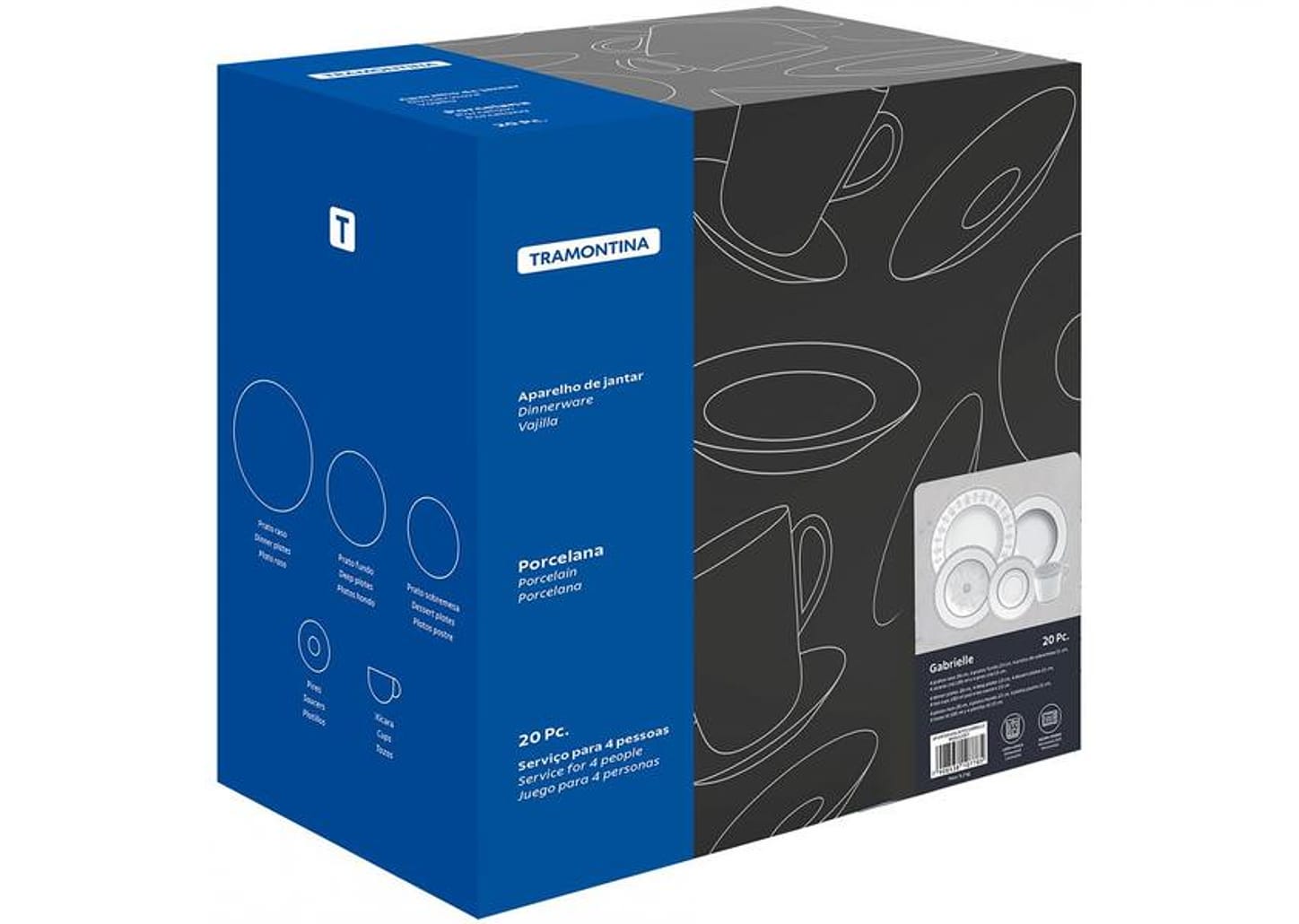 Aparelho de Jantar e Chá 20 Peças Tramontina - Porcelana Cinza Redondo Gabrielle