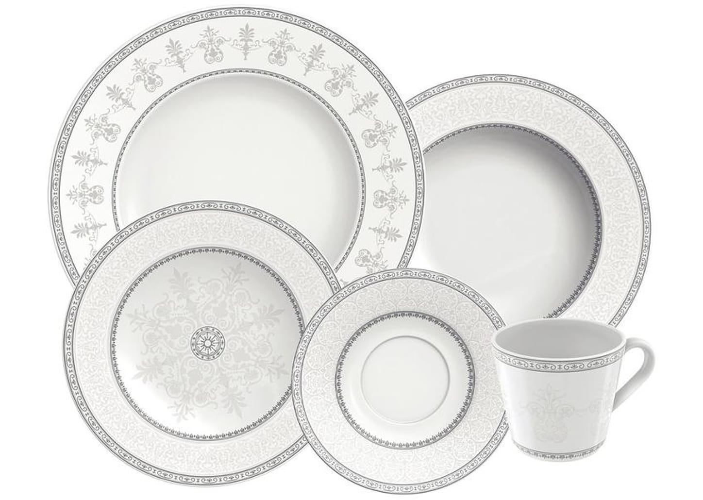 Aparelho de Jantar e Chá 20 Peças Tramontina - Porcelana Cinza Redondo Gabrielle