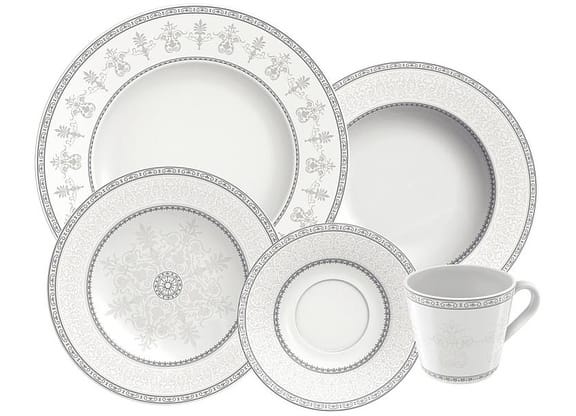 Aparelho de Jantar e Chá 20 Peças Tramontina - Porcelana Cinza Redondo Gabrielle