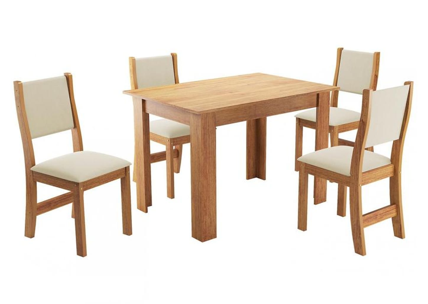 Mesa de Jantar 4 Cadeiras Retangular Mel/Veludo Pastel Viero Móveis Celine