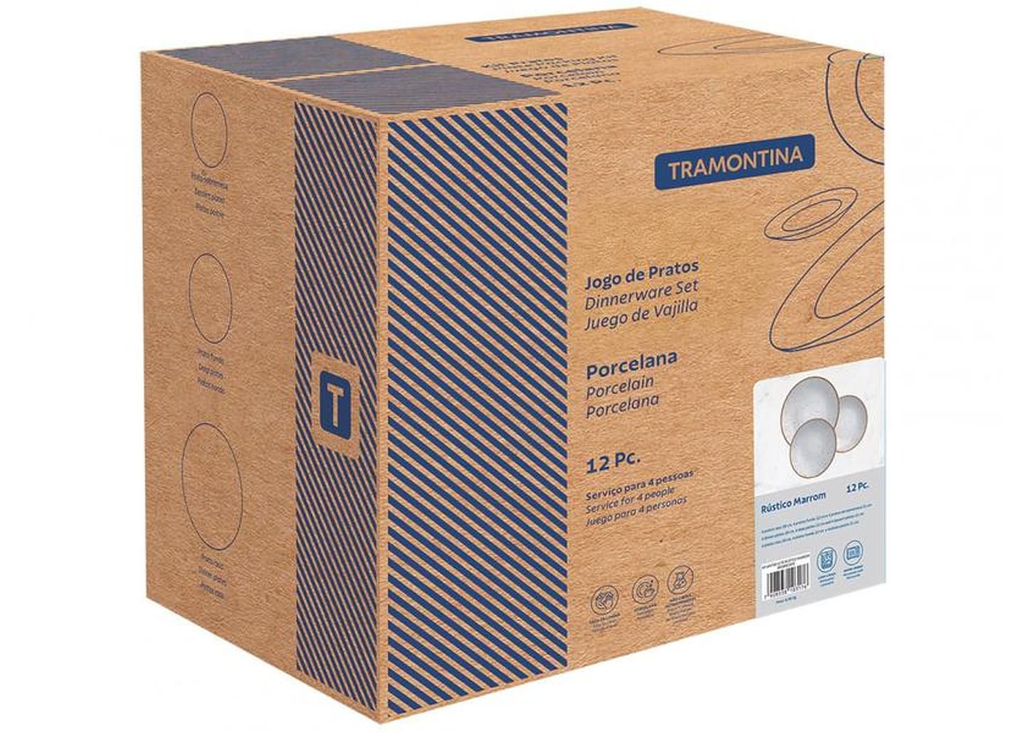 Jogo de Pratos Redondo de Porcelana Marrom - Tramontina Rústico 12 Peças