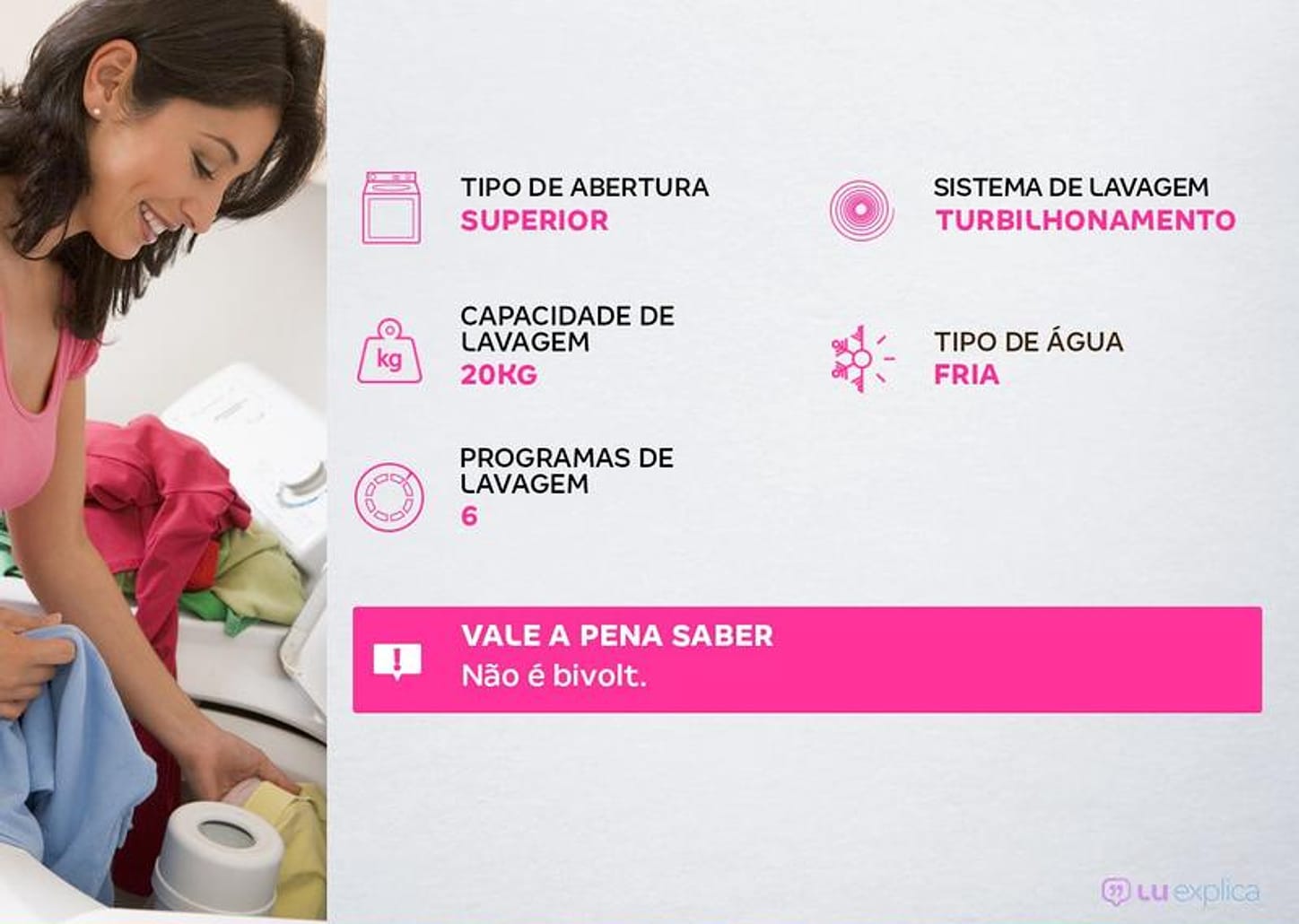 Lavadora de Roupas Suggar 20kg 6 Programas de Lavagem Branca LE2001BR