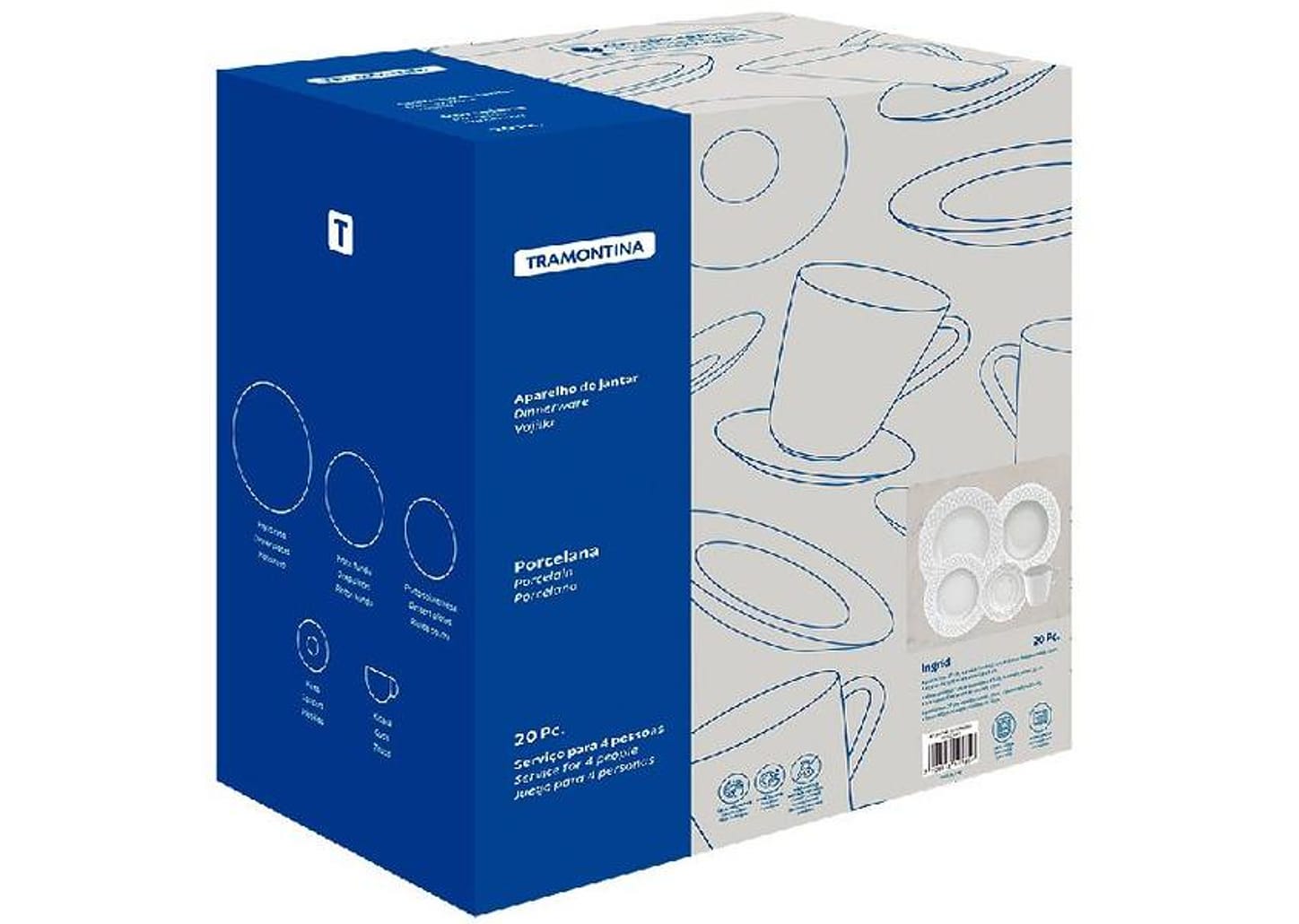 Aparelho de Jantar e Chá 20 Peças Tramontina - Porcelana Branco Redondo Ingrid