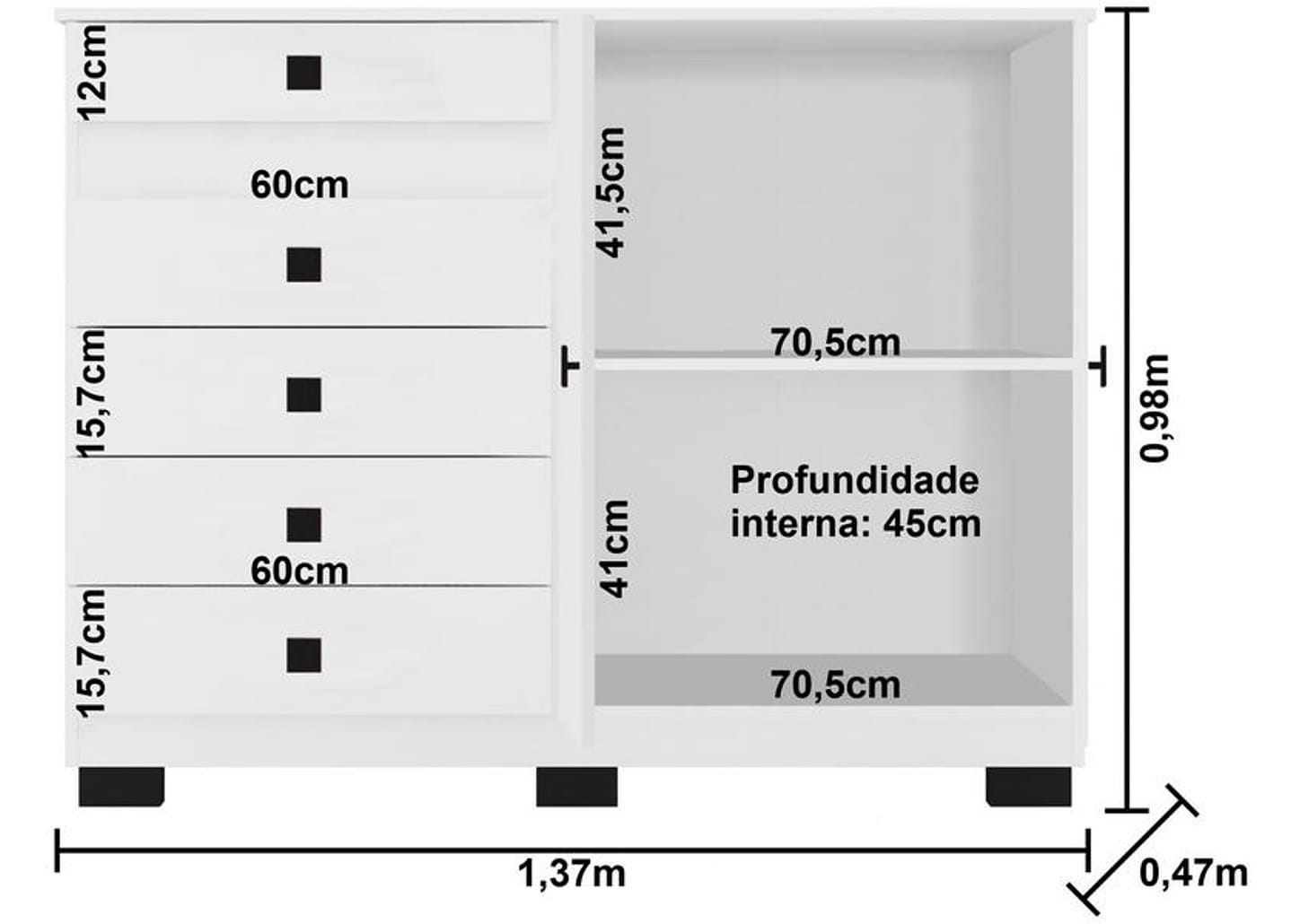 Cômoda 5 Gavetas 2 Portas Araplac Malu