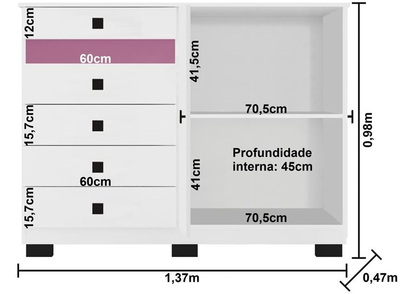 Cômoda 5 Gavetas 2 Portas Araplac Malu