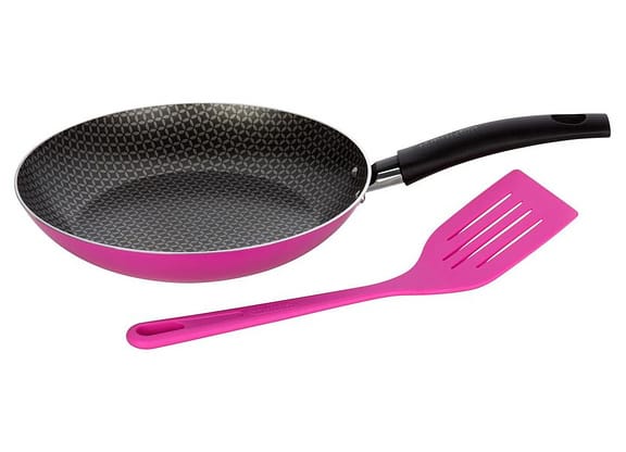 Frigideira Antiaderente Multiflon de Alumínio Color Rosa 24cm com Espátula