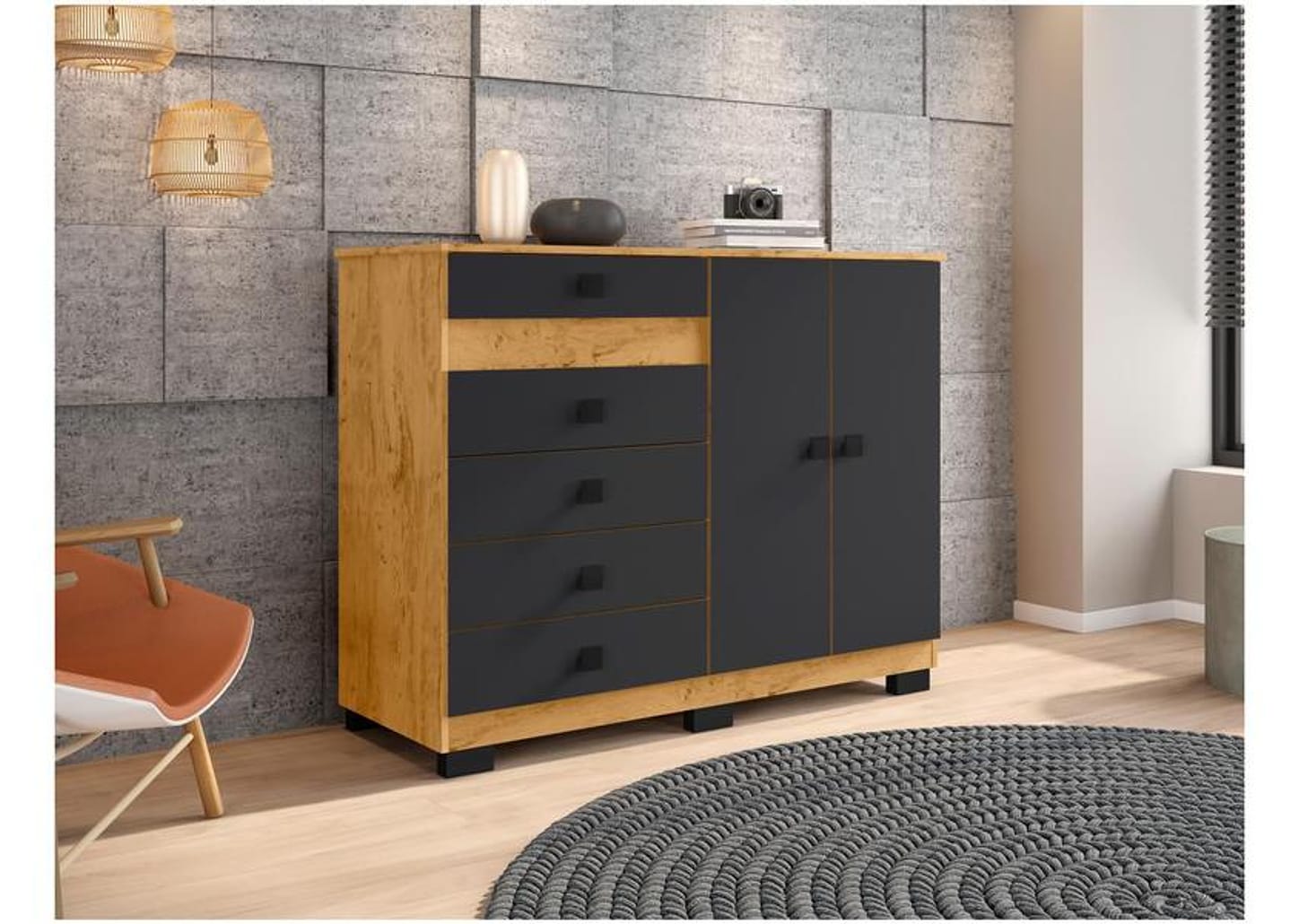 Cômoda 5 Gavetas 2 Portas Araplac Mal