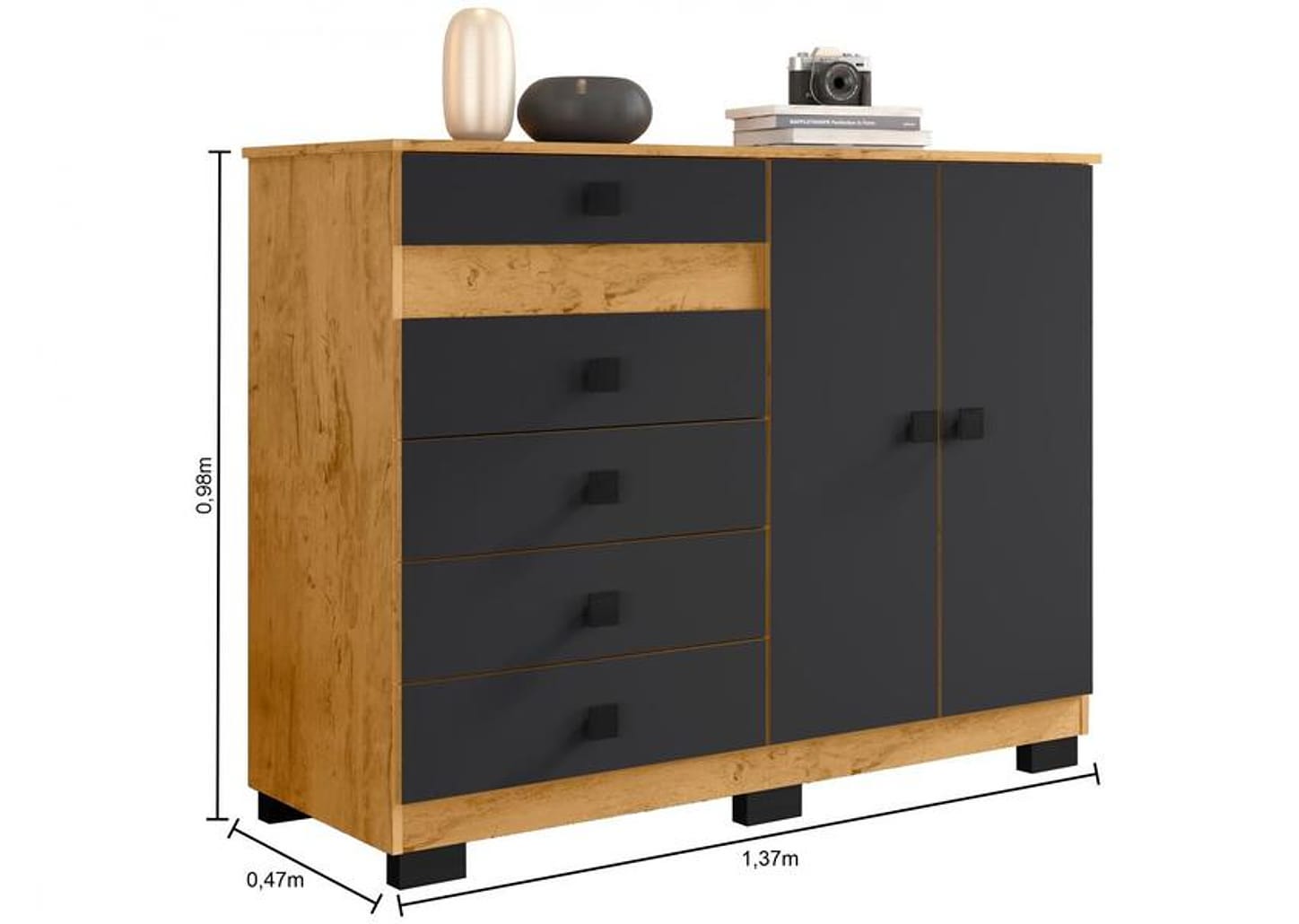 Cômoda 5 Gavetas 2 Portas Araplac Mal