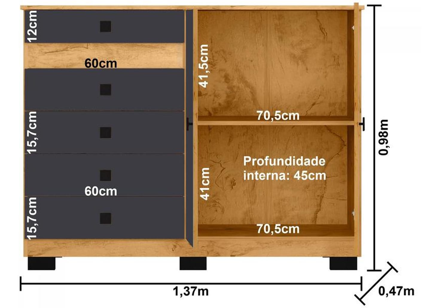 Cômoda 5 Gavetas 2 Portas Araplac Mal