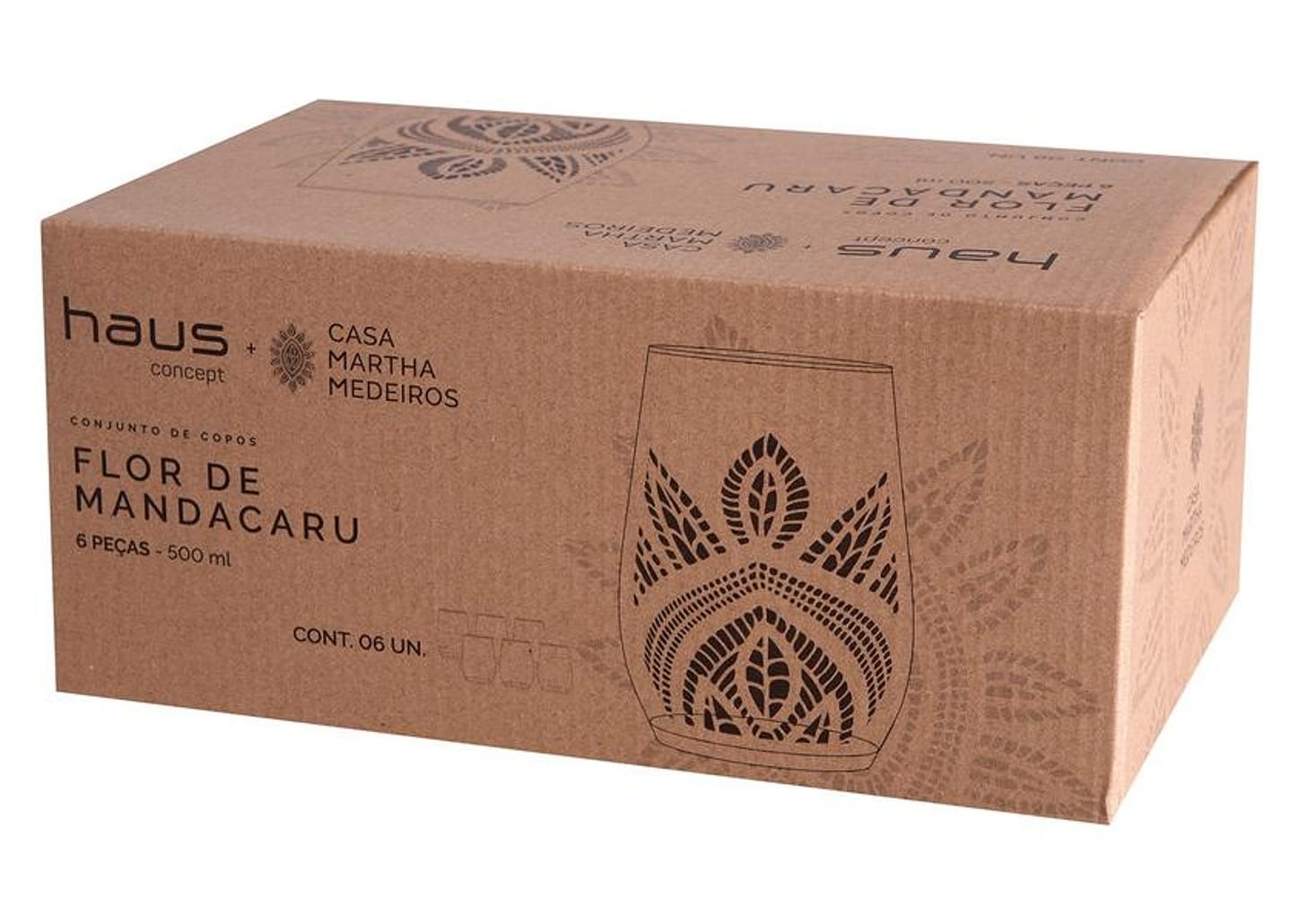 Jogo de Copos de Vidro Mandacaru Martha Medeiros 500ml 6 Peças