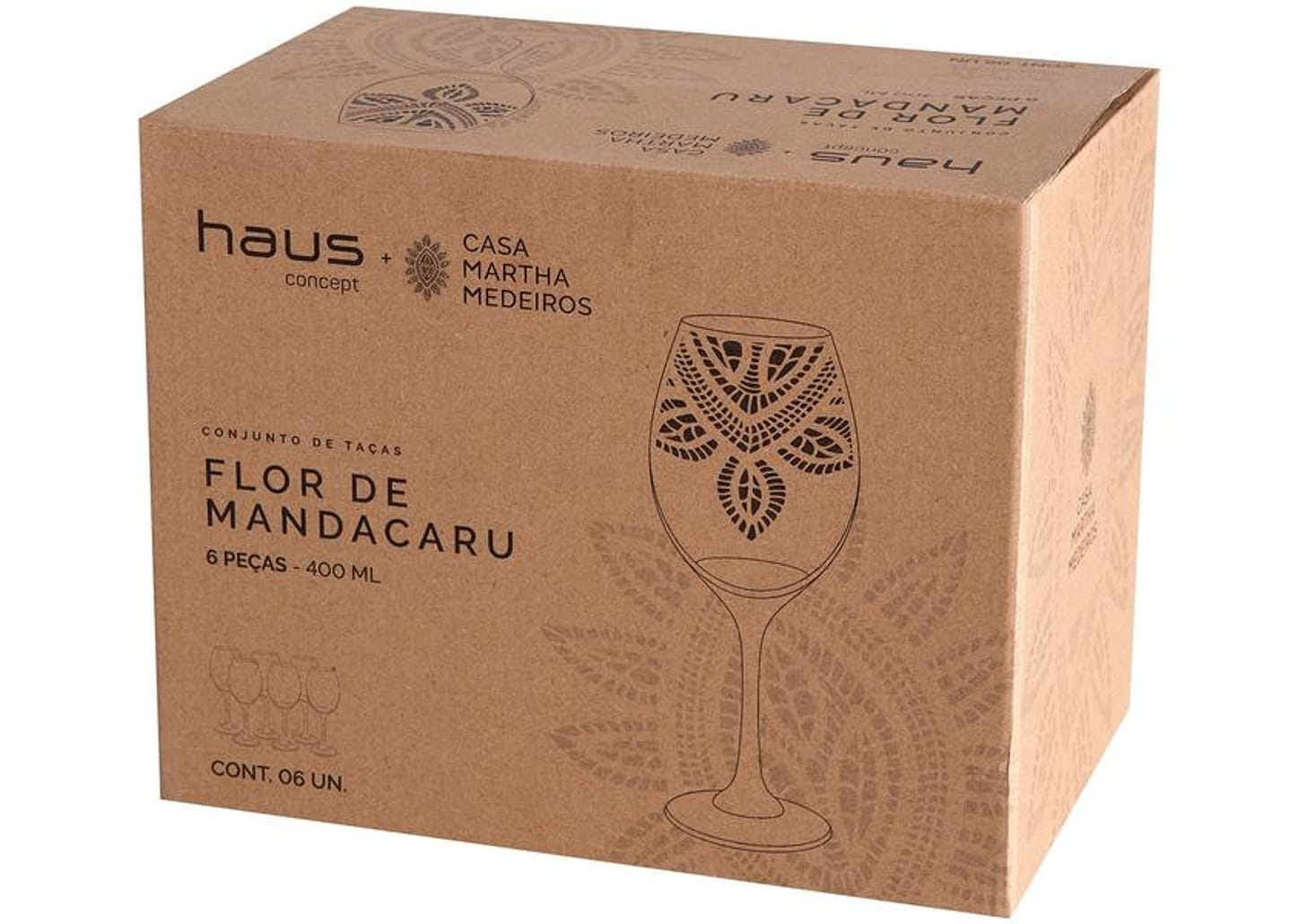 Jogo de Taças de Vidro Mandacaru Martha Medeiros 400ml 6 Peças