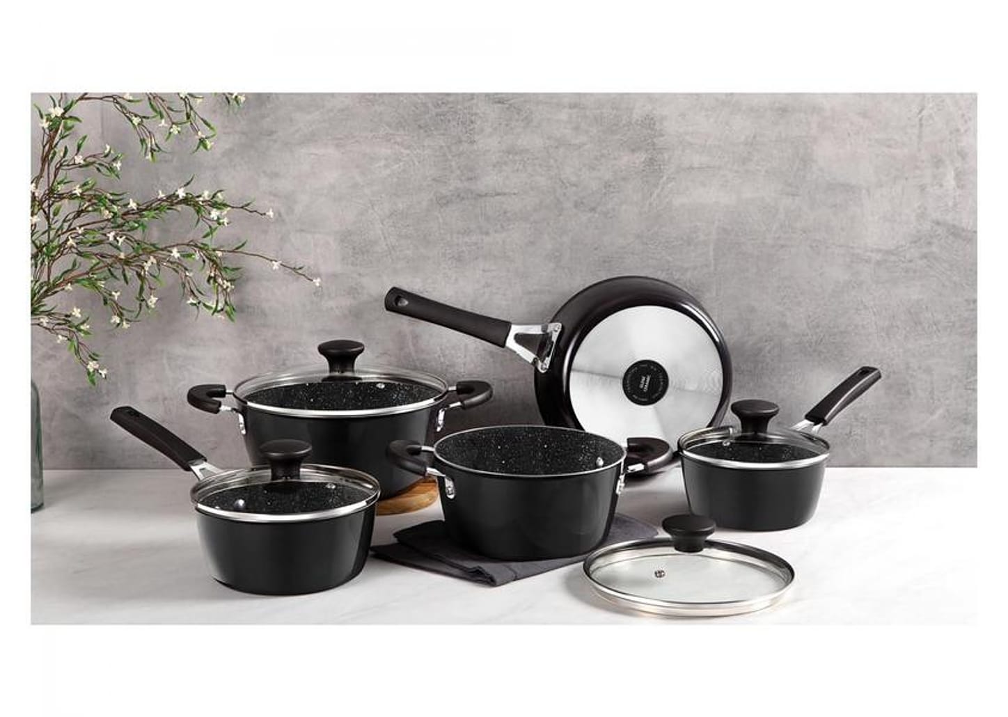 Jogo de Panelas Tramontina Revestimento Cerâmico de Alumínio Cinza 5 Peças Glenz