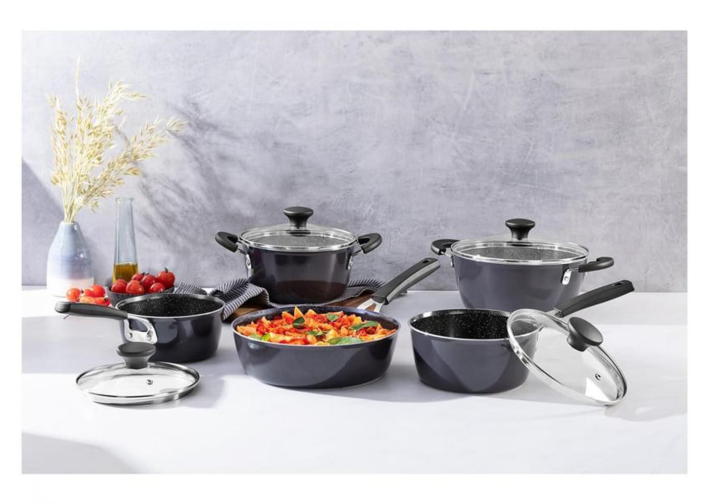 Jogo de Panelas Tramontina Revestimento Cerâmico de Alumínio Cinza 5 Peças Glenz