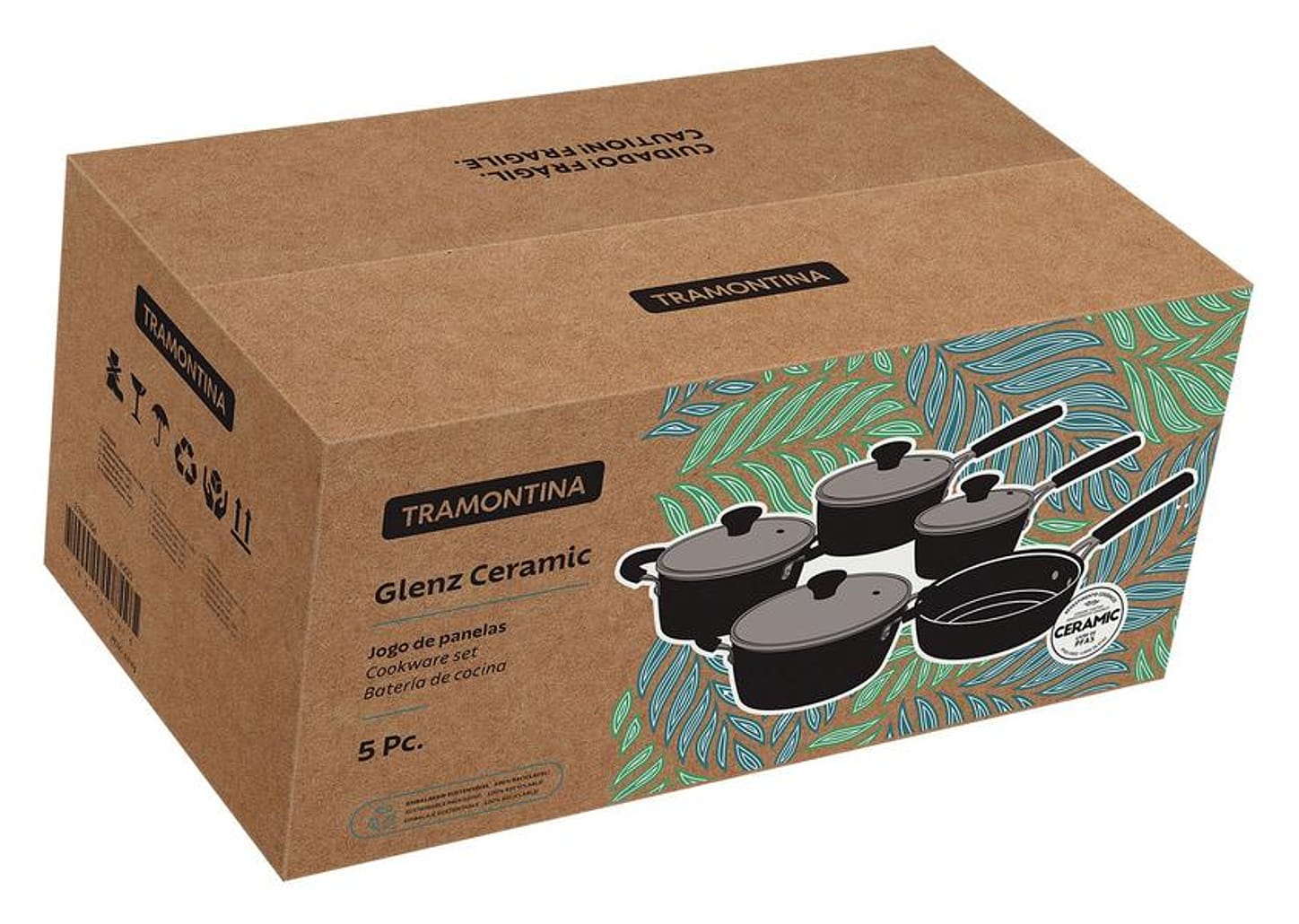 Jogo de Panelas Tramontina Revestimento Cerâmico de Alumínio Cinza 5 Peças Glenz