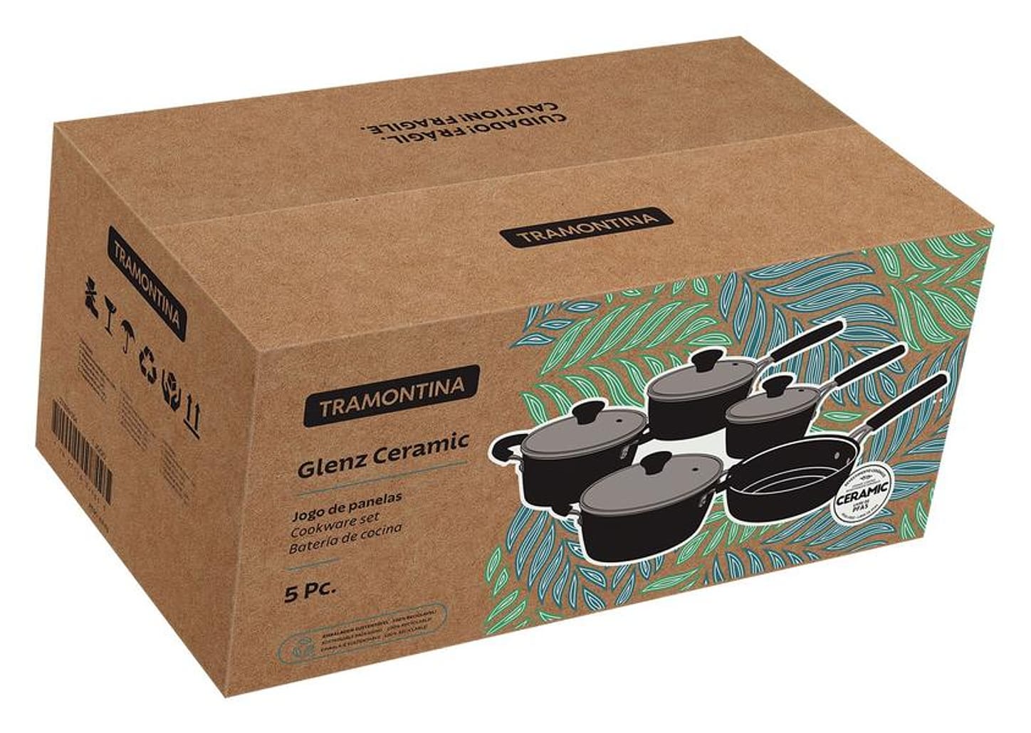 Jogo de Panelas Tramontina Revestimento Cerâmico de Alumínio Cinza 5 Peças Glenz