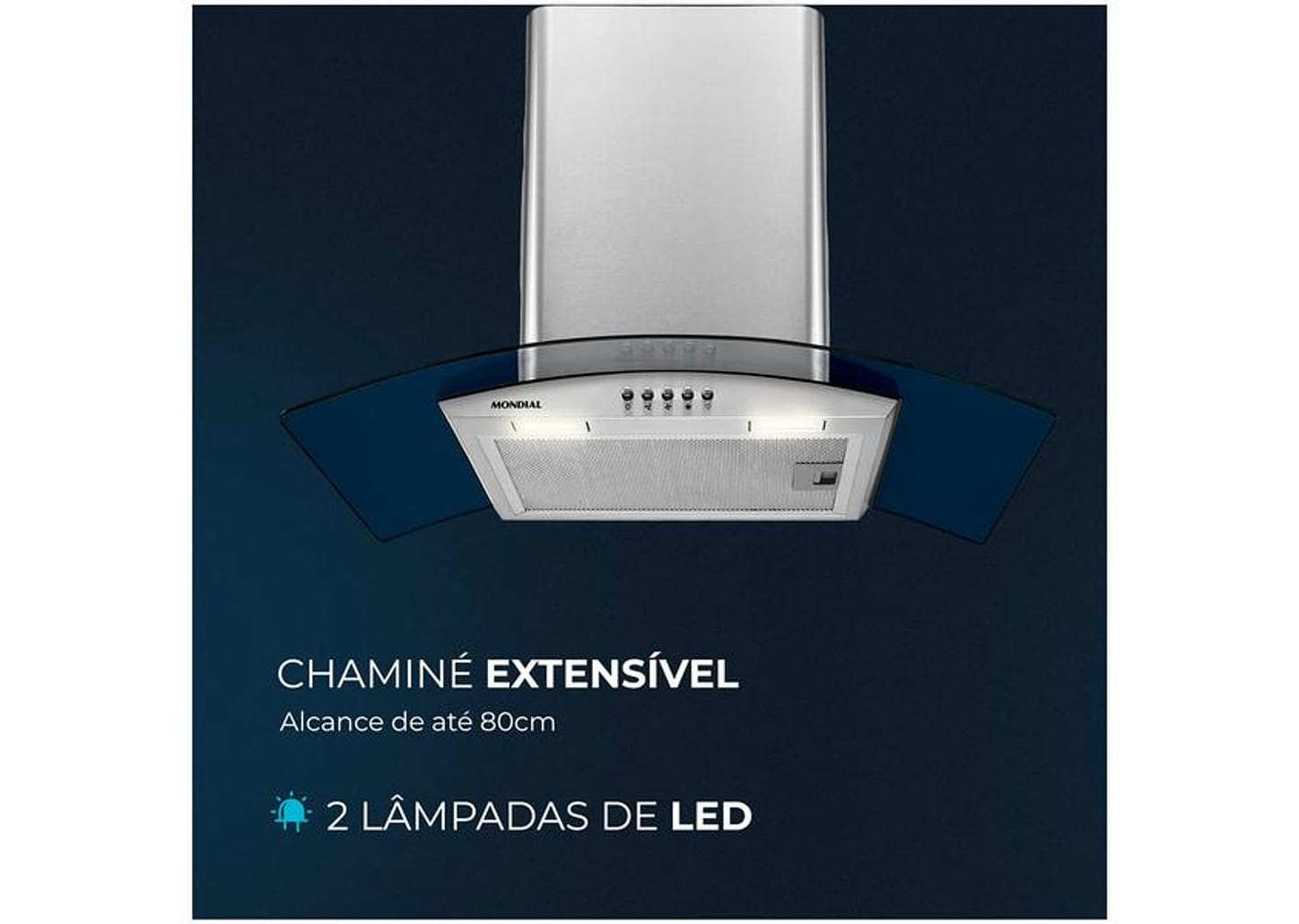 Coifa de Parede Mondial 60cm Inox até 4 Bocas - Curvo CF60-01