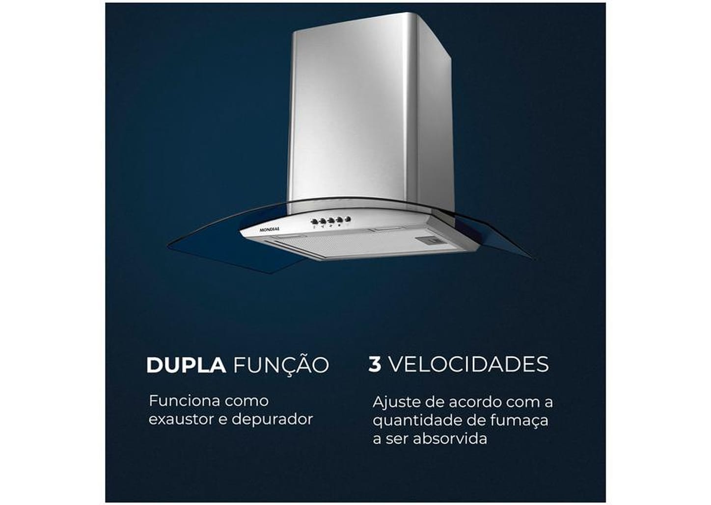 Coifa de Parede Mondial 60cm Inox até 4 Bocas - Curvo CF60-01