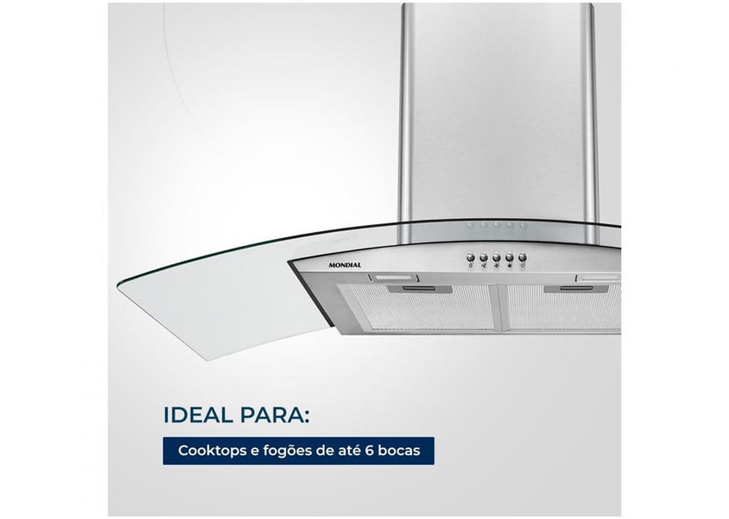 Coifa de Parede Mondial 90cm até 6 Bocas - Vidro Curvo CF90-01