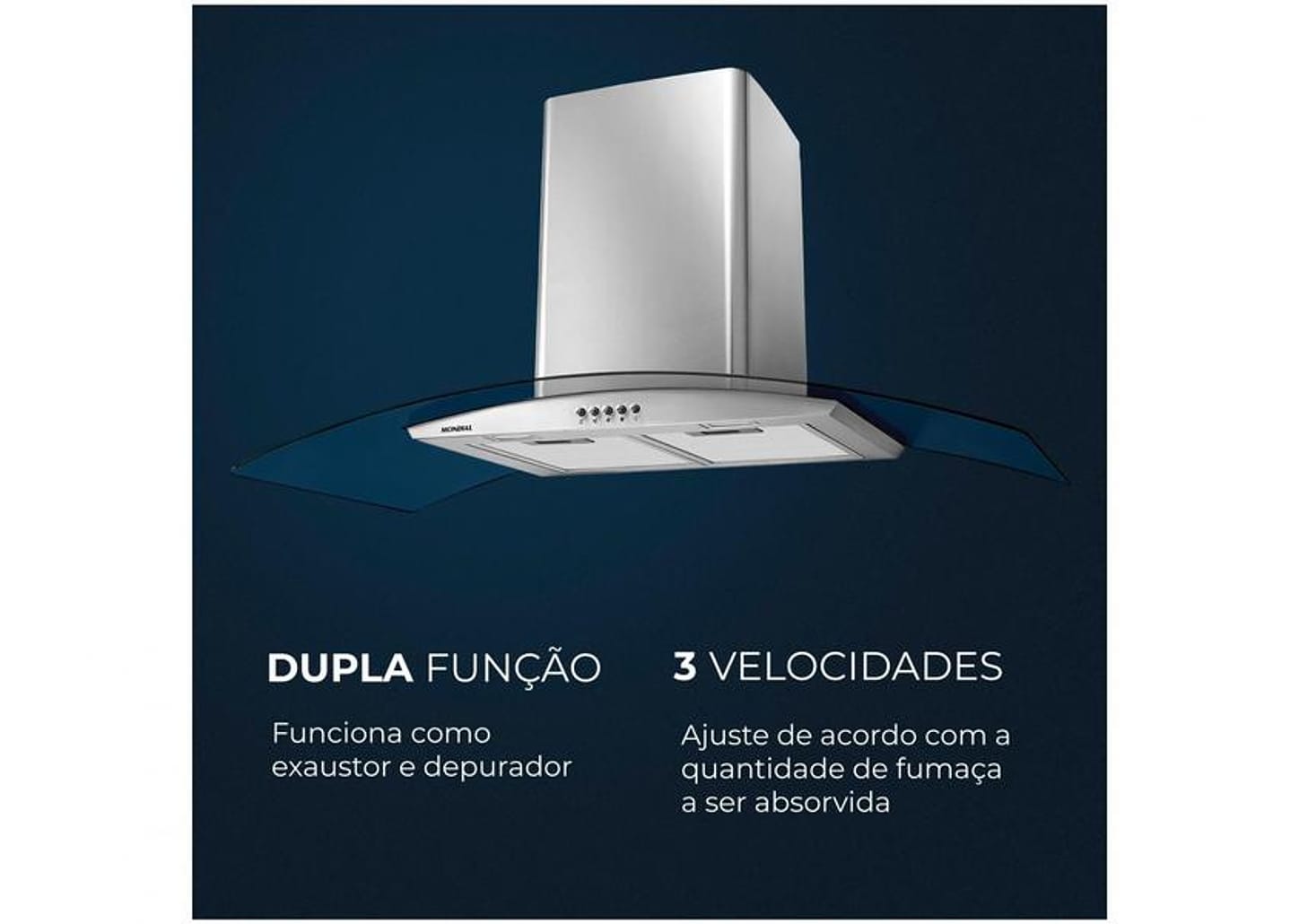 Coifa de Parede Mondial 90cm até 6 Bocas - Vidro Curvo CF90-01