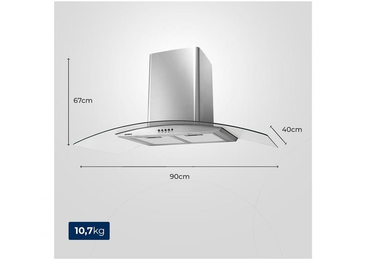 Coifa de Parede Mondial 90cm até 6 Bocas - Vidro Curvo CF90-01