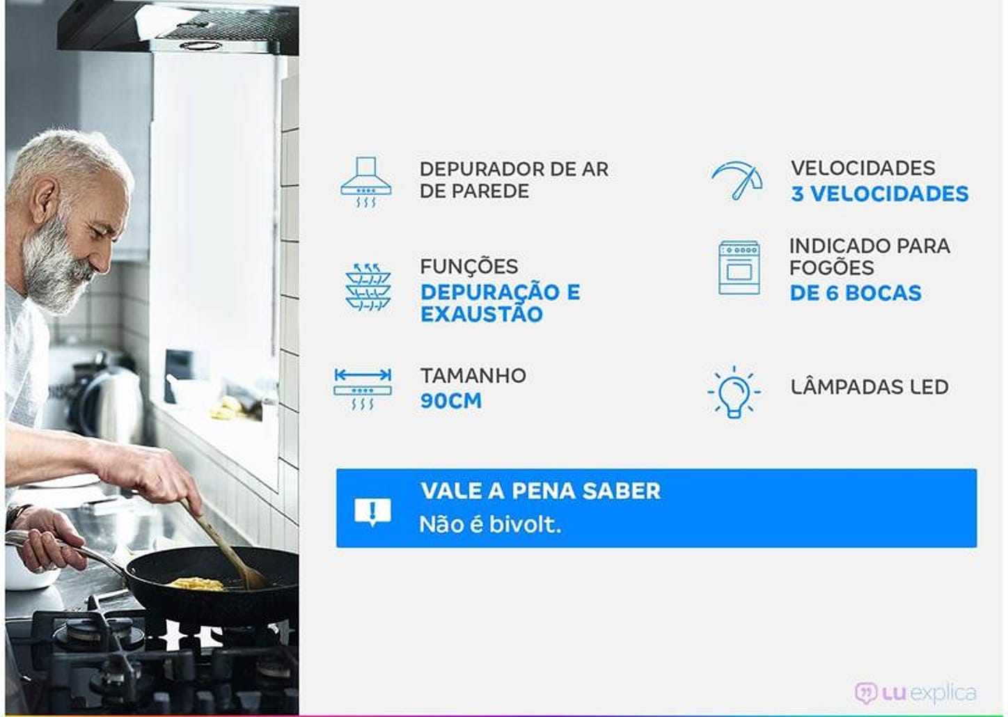 Coifa de Parede Mondial 90cm até 6 Bocas - Vidro Curvo CF90-01