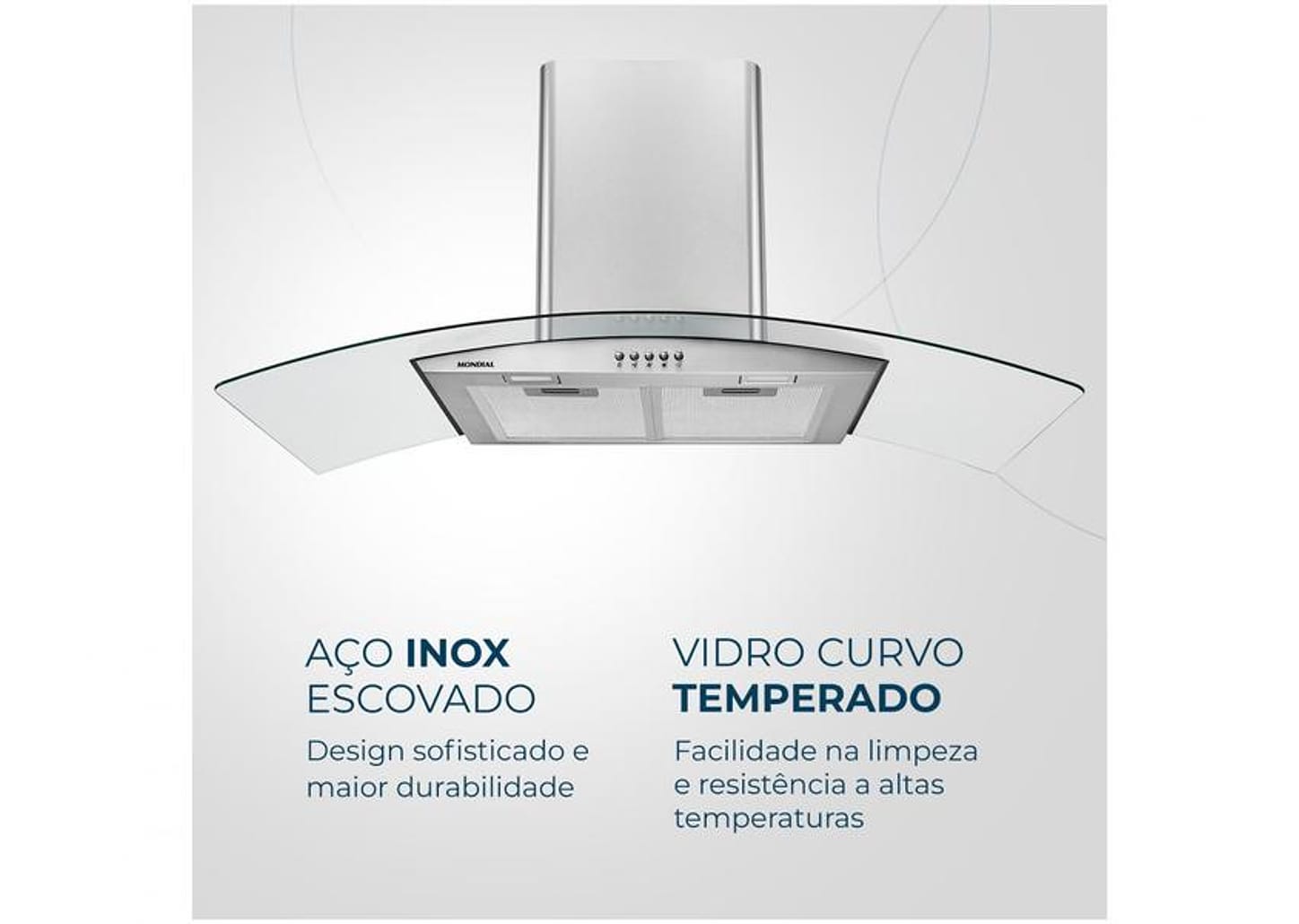 Coifa de Parede Mondial 90cm até 6 Bocas - Vidro Curvo CF90-01