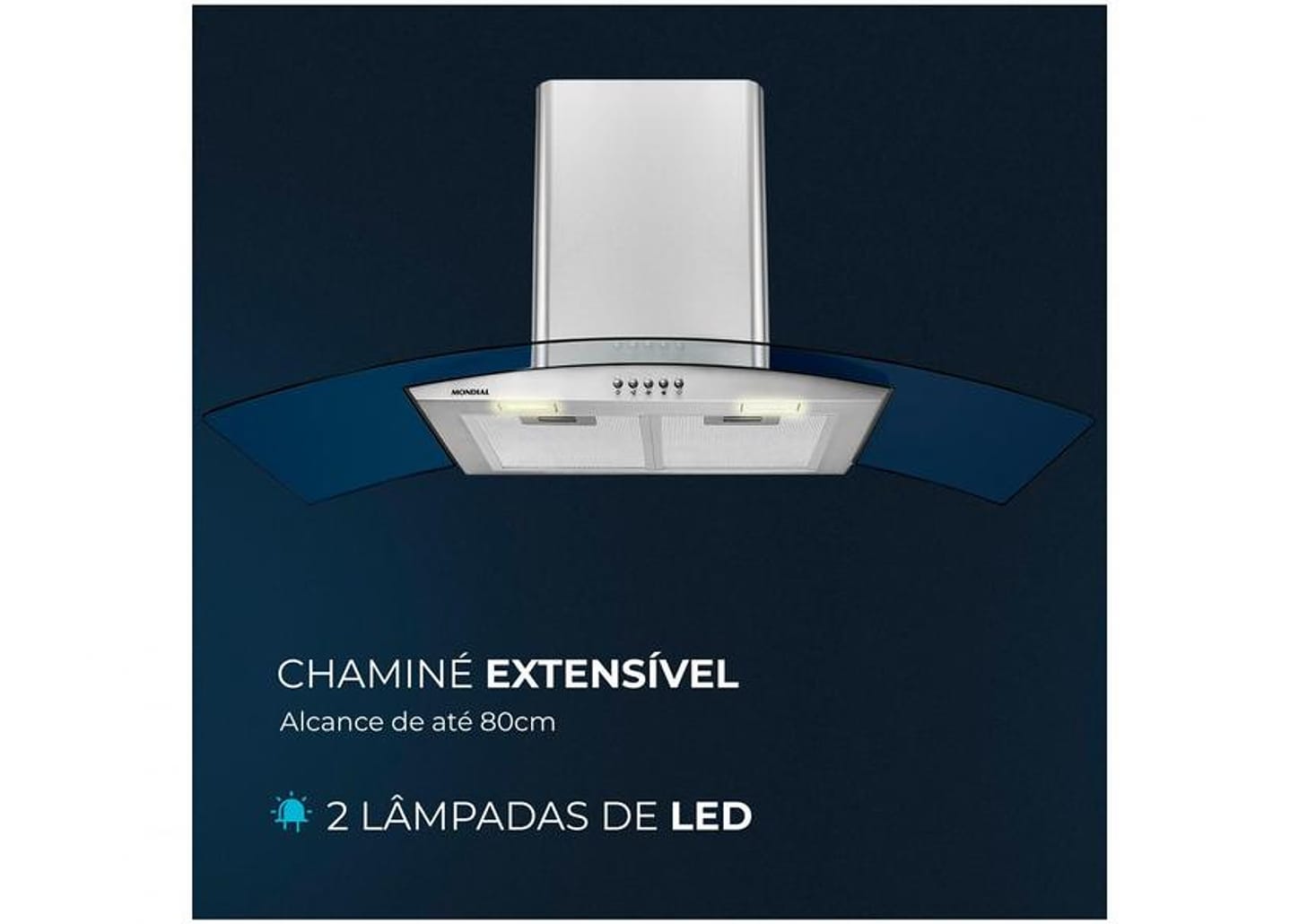 Coifa de Parede Mondial 90cm até 6 Bocas - Vidro Curvo CF90-01