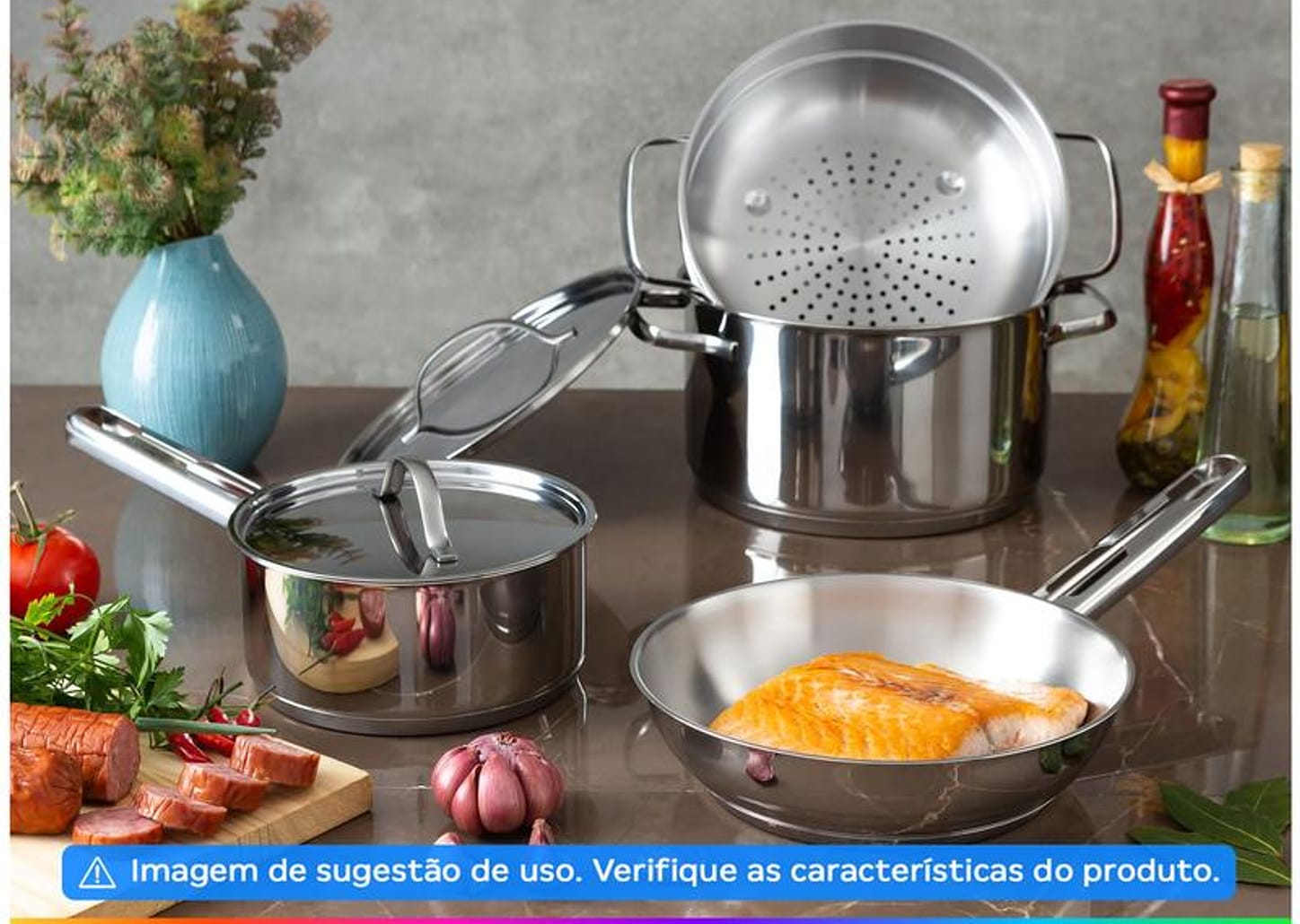 Jogo de Panelas Tramontina Inox Fundo Triplo 4 Peças Isis