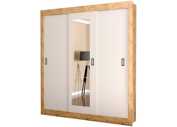 Guarda-roupa Casal com Espelho 3 Portas de Correr Araplac Melissa Glass