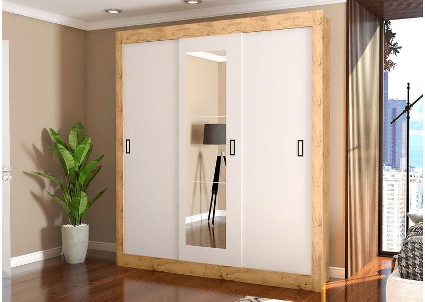 Guarda-roupa Casal com Espelho 3 Portas de Correr Araplac Melissa Glass