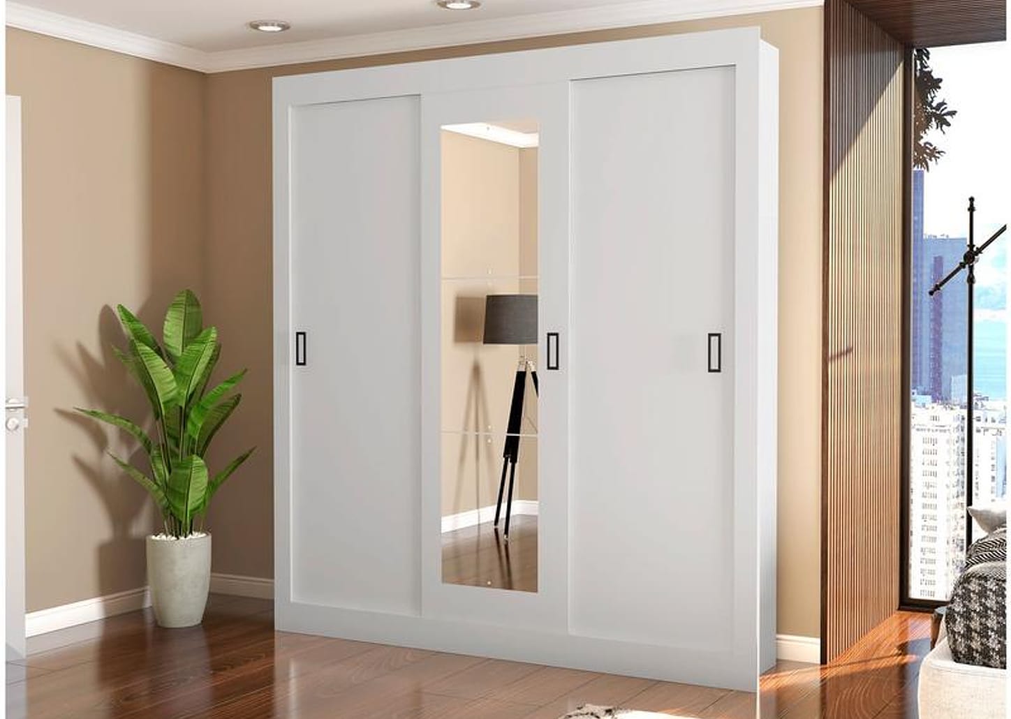 Guarda-roupa Casal com Espelho 3 Portas de Correr Araplac Melissa Glass