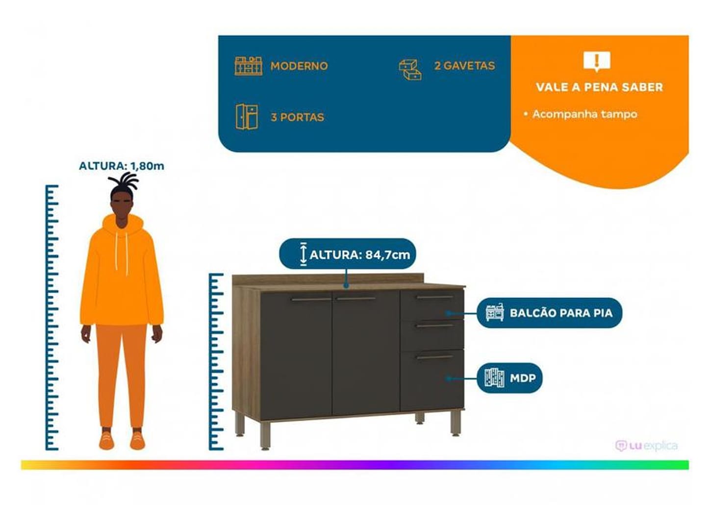 Balcão de Cozinha com Tampo para Pia