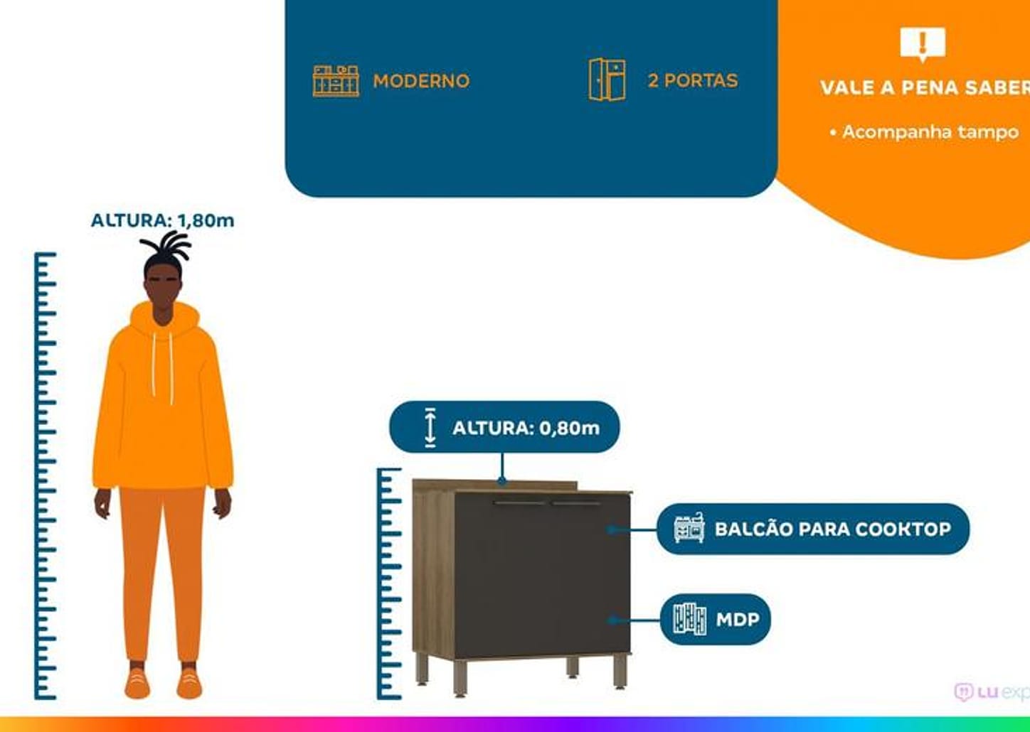 Balcão de Cozinha com Tampo para Cooktop Luciane 2 Portas Suíça