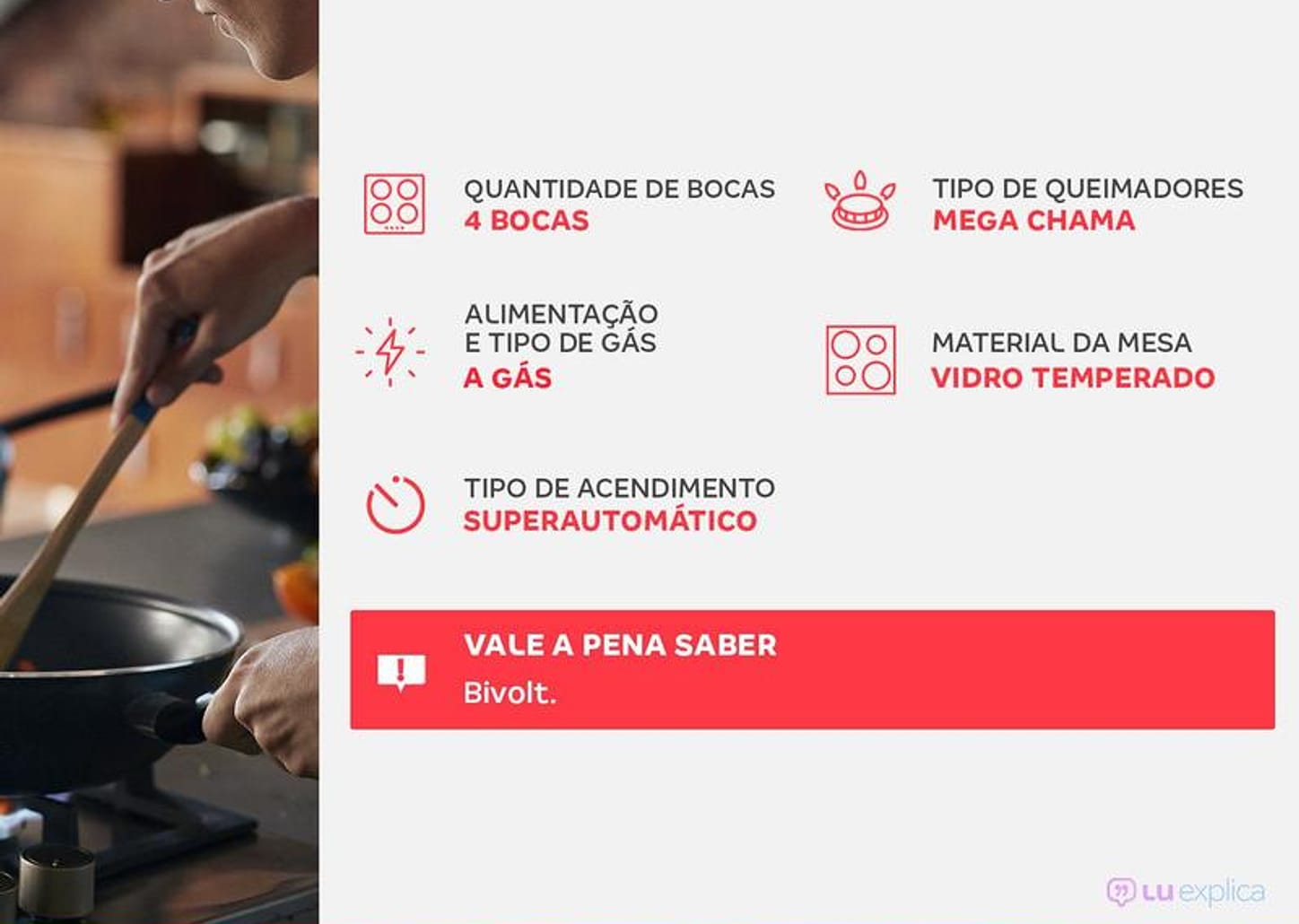 Cooktop 4 Bocas a Gás GLP Atlas Preto U Top